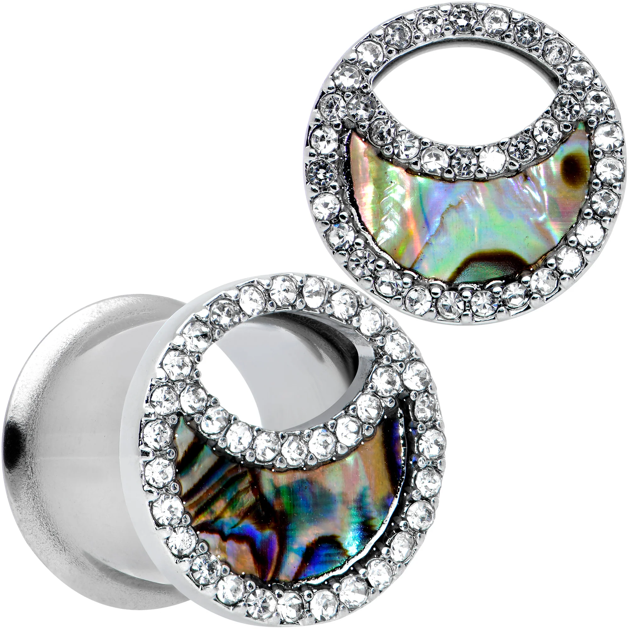 Clear Gem Iridescent Crescent Moon Tunnel Plug Set - Image 8