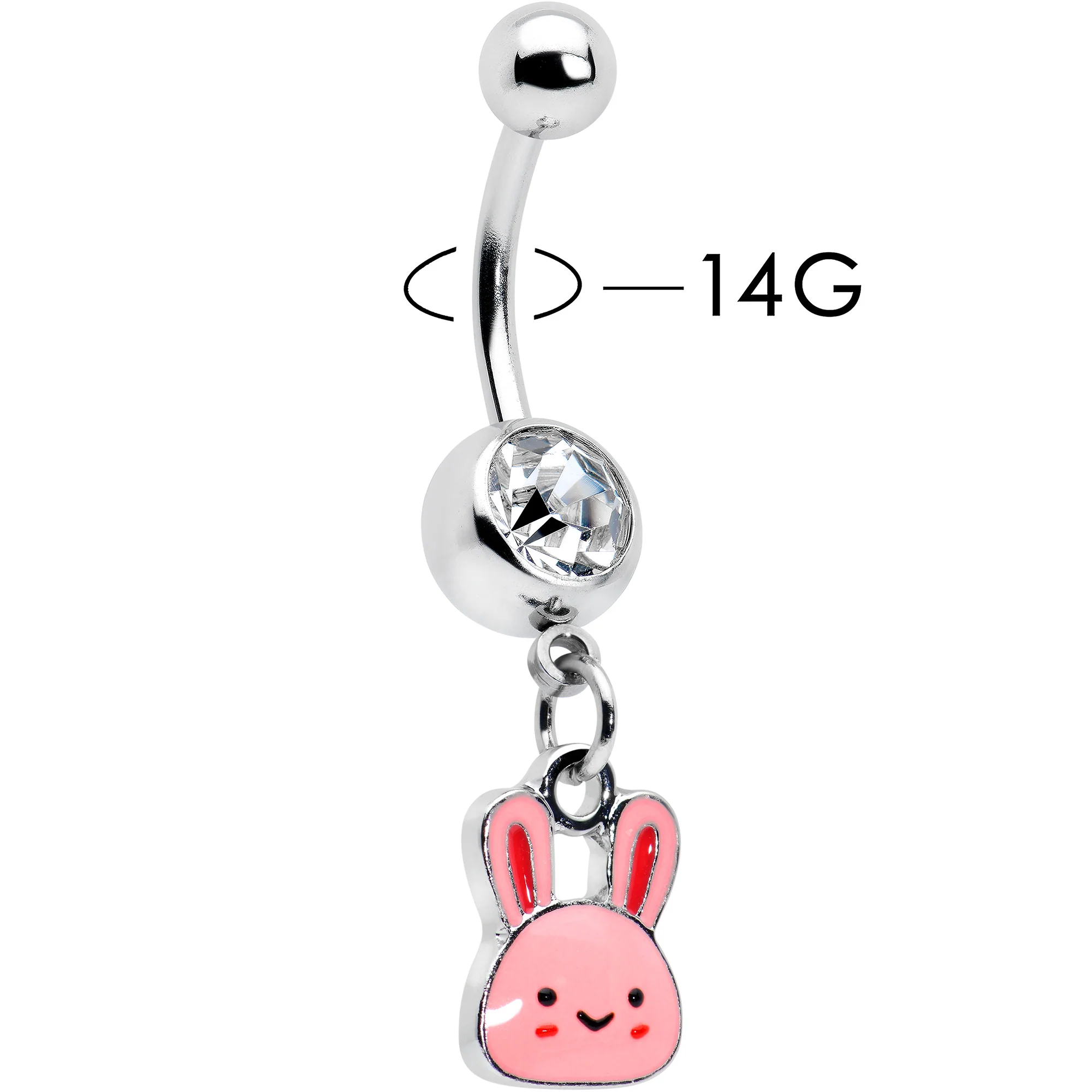Clear Gem Kawaii Cutie Easter Bunny Dangle Belly Ring - Image 2