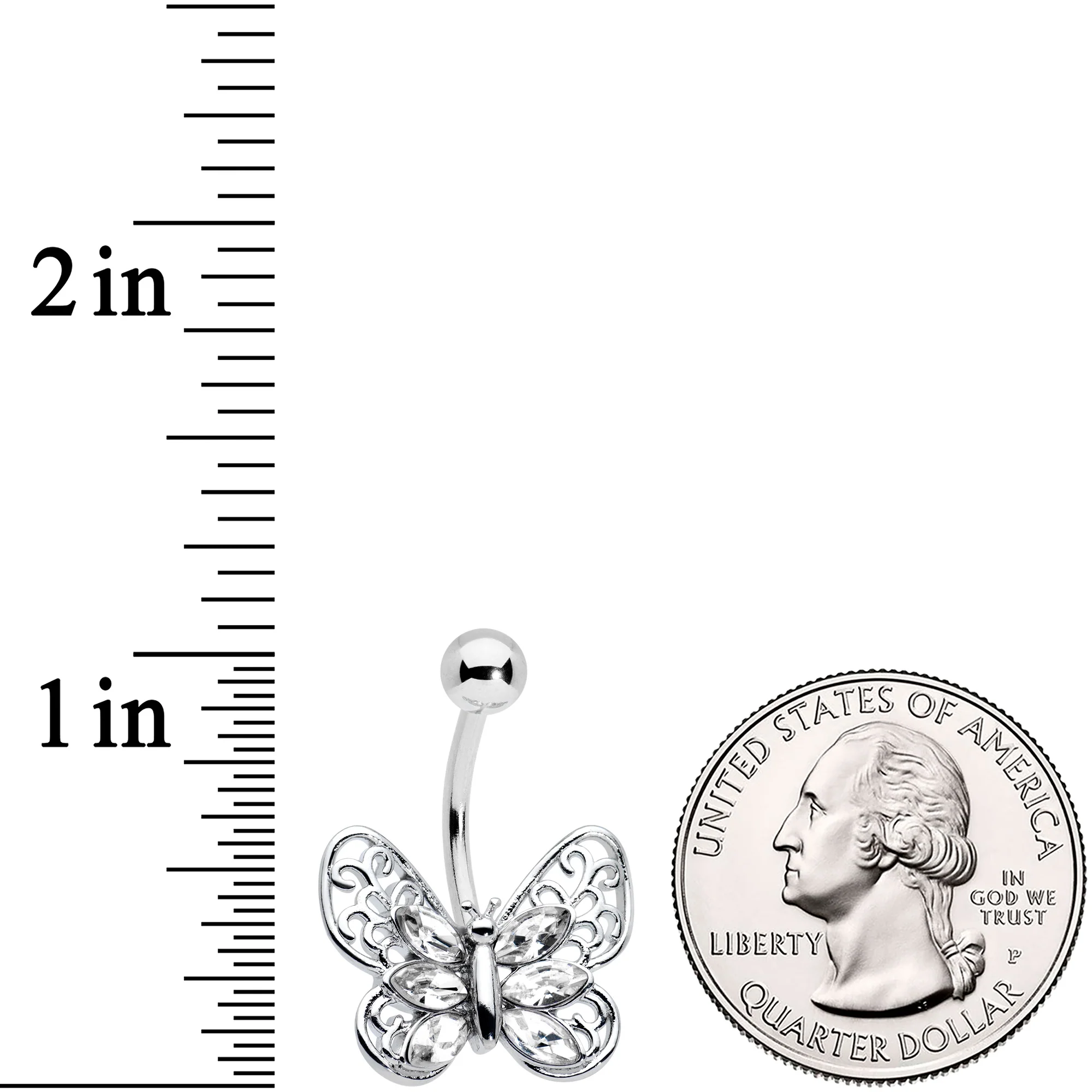 Clear Gem Lacy Butterfly Belly Ring - Image 2