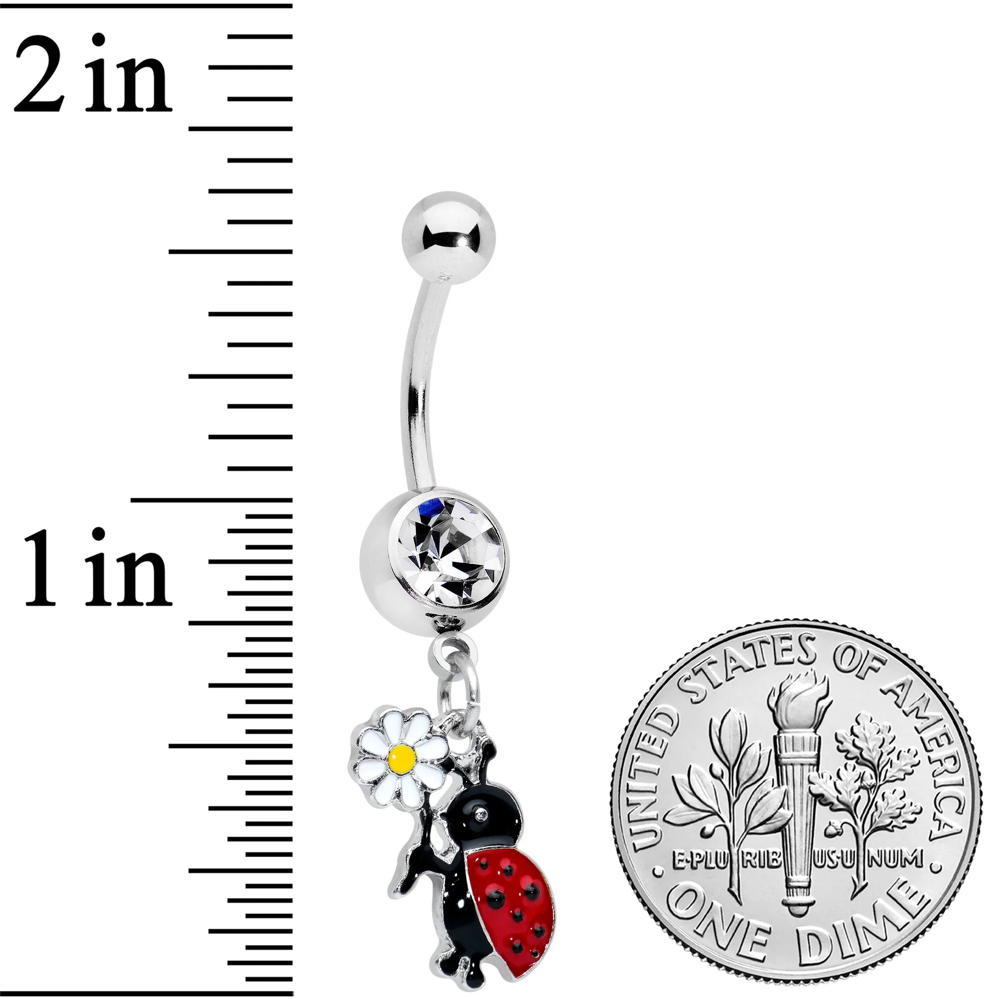 Clear Gem Ladybug Daisy Flower Dangle Belly Ring - Image 2