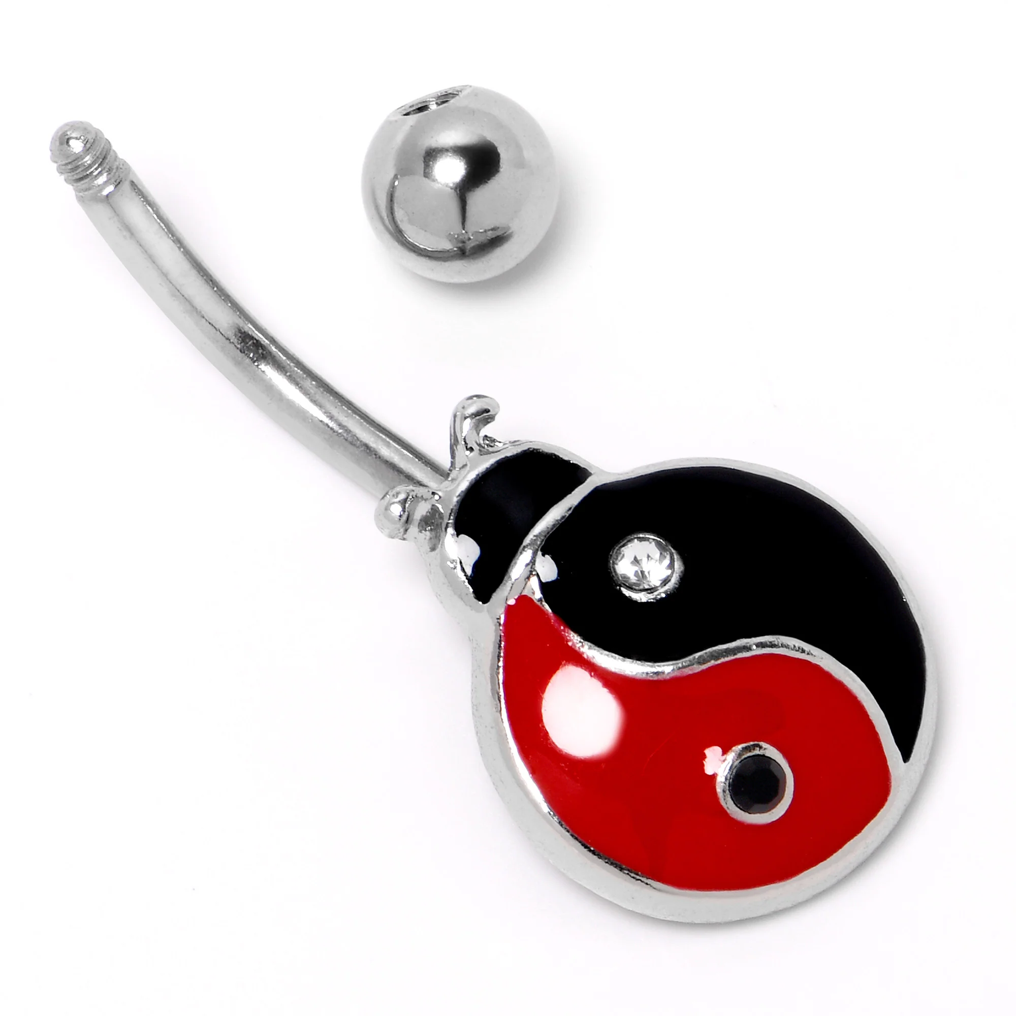 Clear Gem Ladybug Yin Yang Belly Ring - Image 4