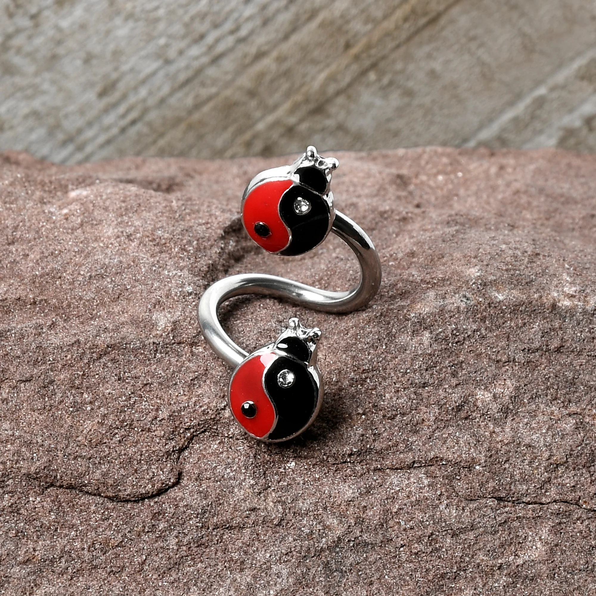 Clear Gem Ladybug Yin Yang Spiral Twister Belly Ring - Image 3