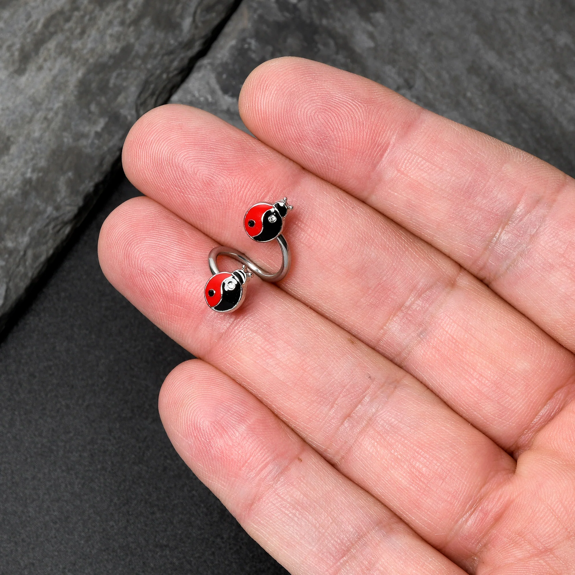 Clear Gem Ladybug Yin Yang Spiral Twister Belly Ring - Image 5