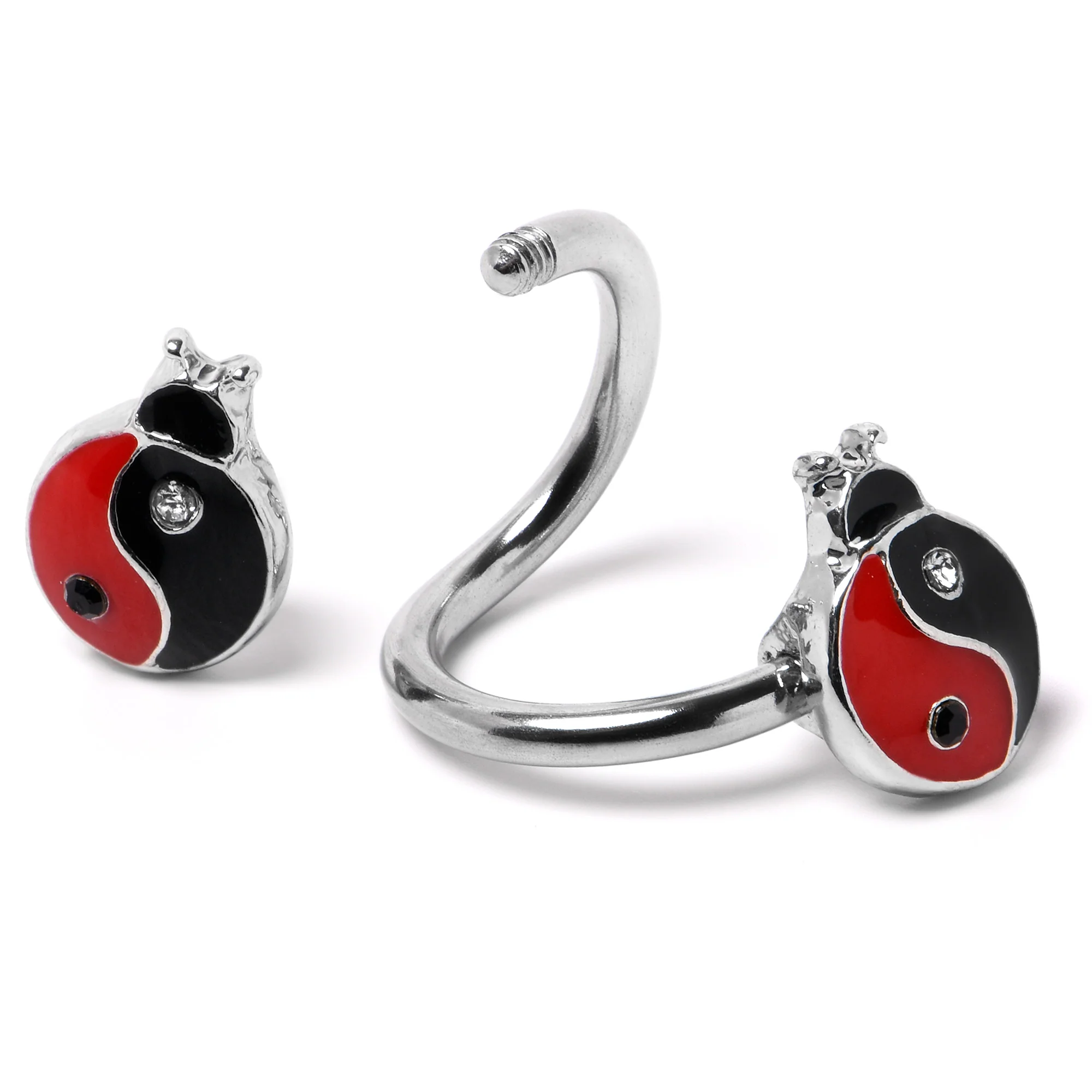 Clear Gem Ladybug Yin Yang Spiral Twister Belly Ring - Image 6