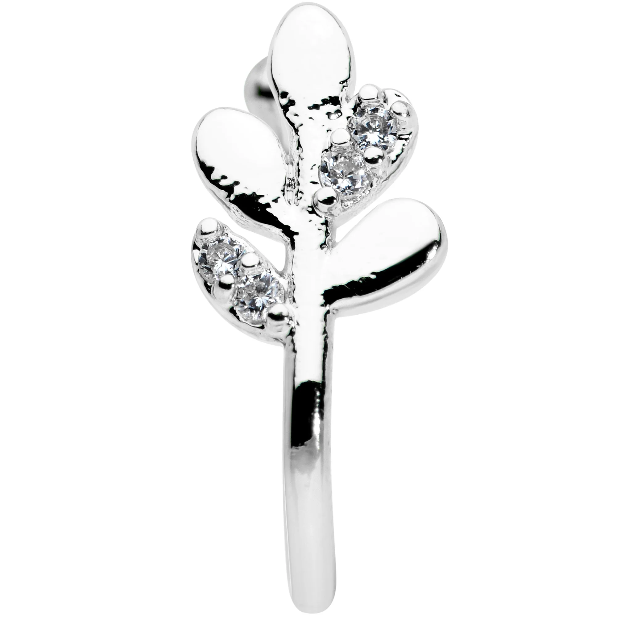 Clear Gem Leaves of Love Clip On Fake Nose Ring - Image 2