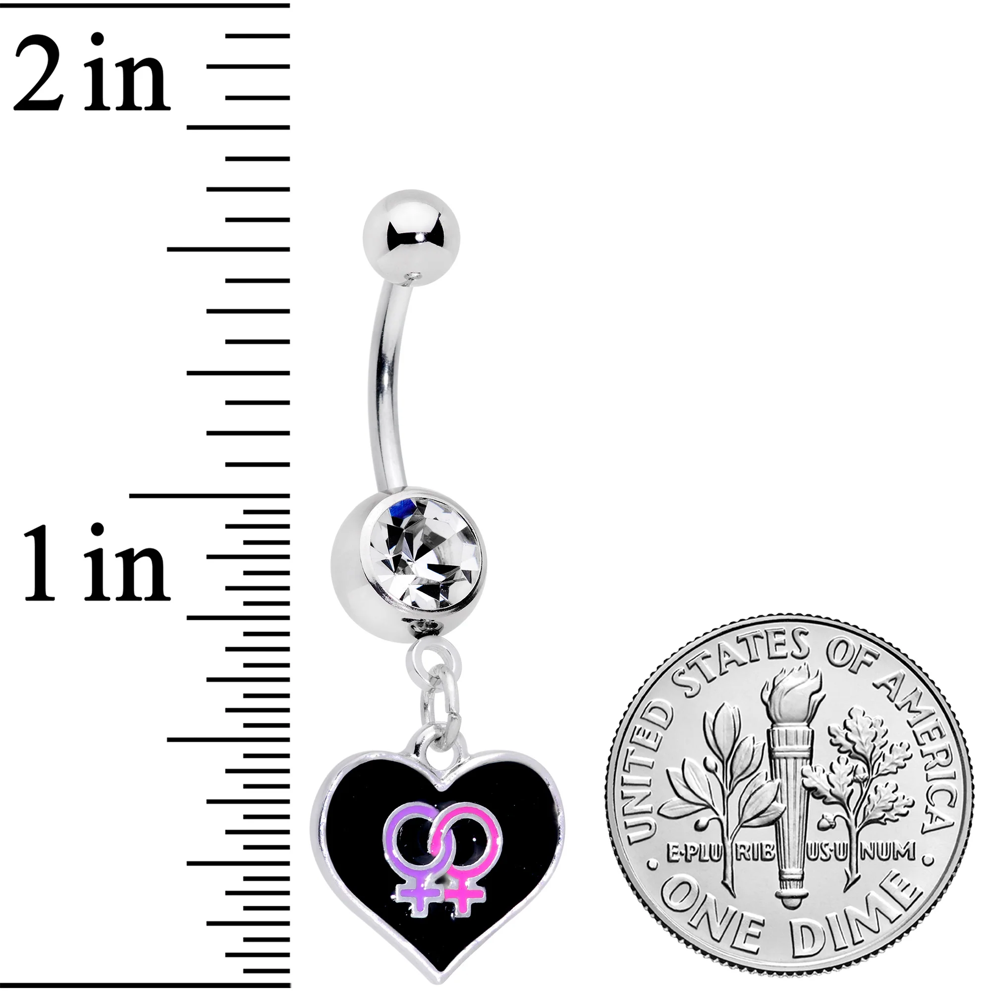 Clear Gem Lesbian Love Heart Dangle Belly Ring - Image 2