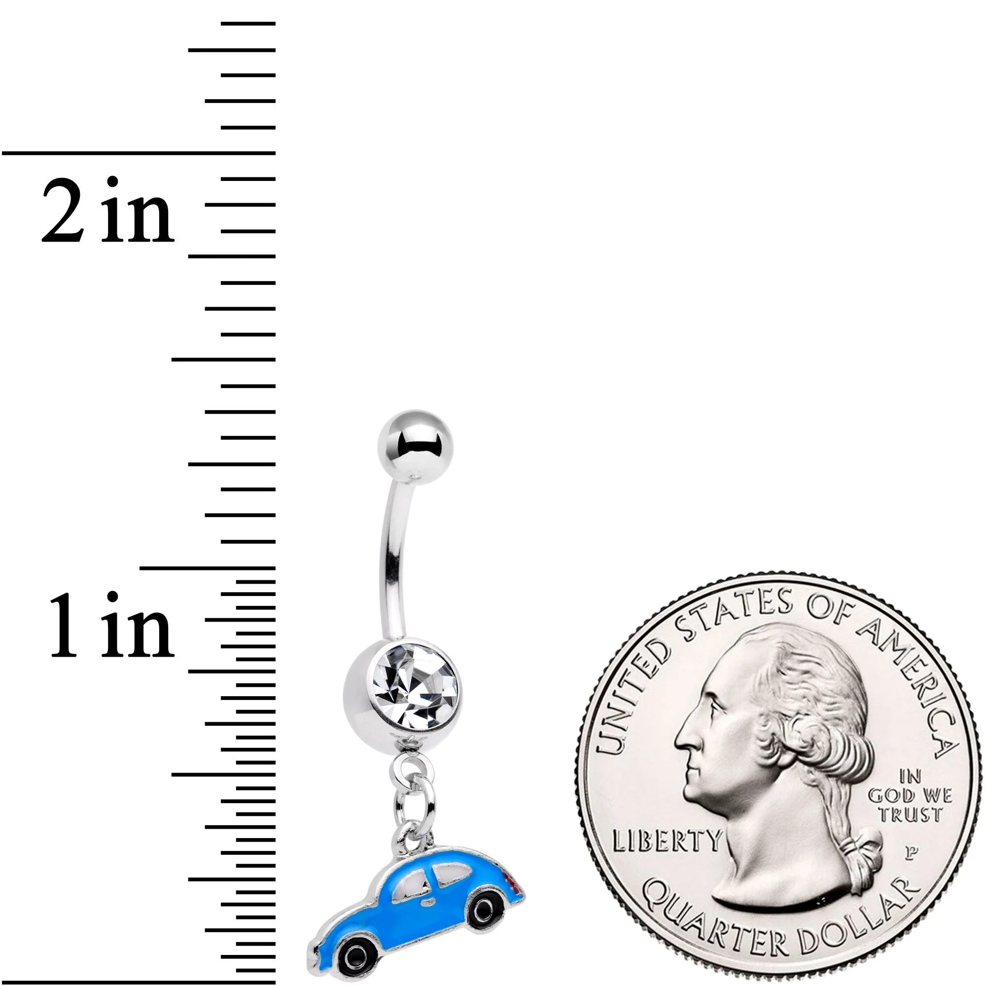 Clear Gem Little Blue Buggy Dangle Belly Ring - Image 2