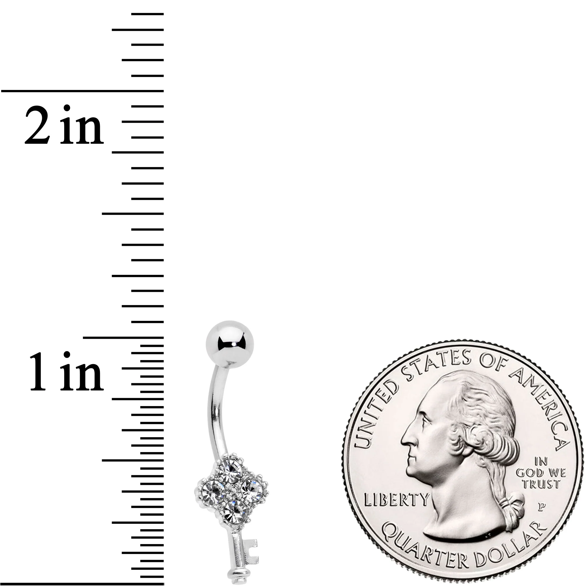 Clear Gem Lock and Key Belly Ring Set of 3 - Image 5