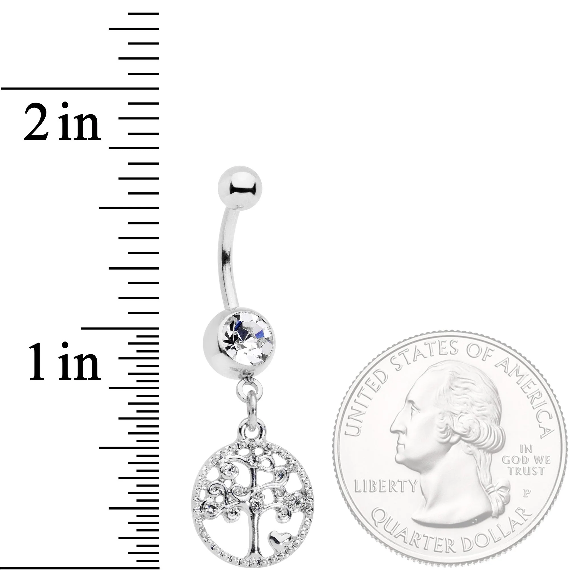 Clear Gem Love Tree of Life Dangle Belly Ring - Image 2