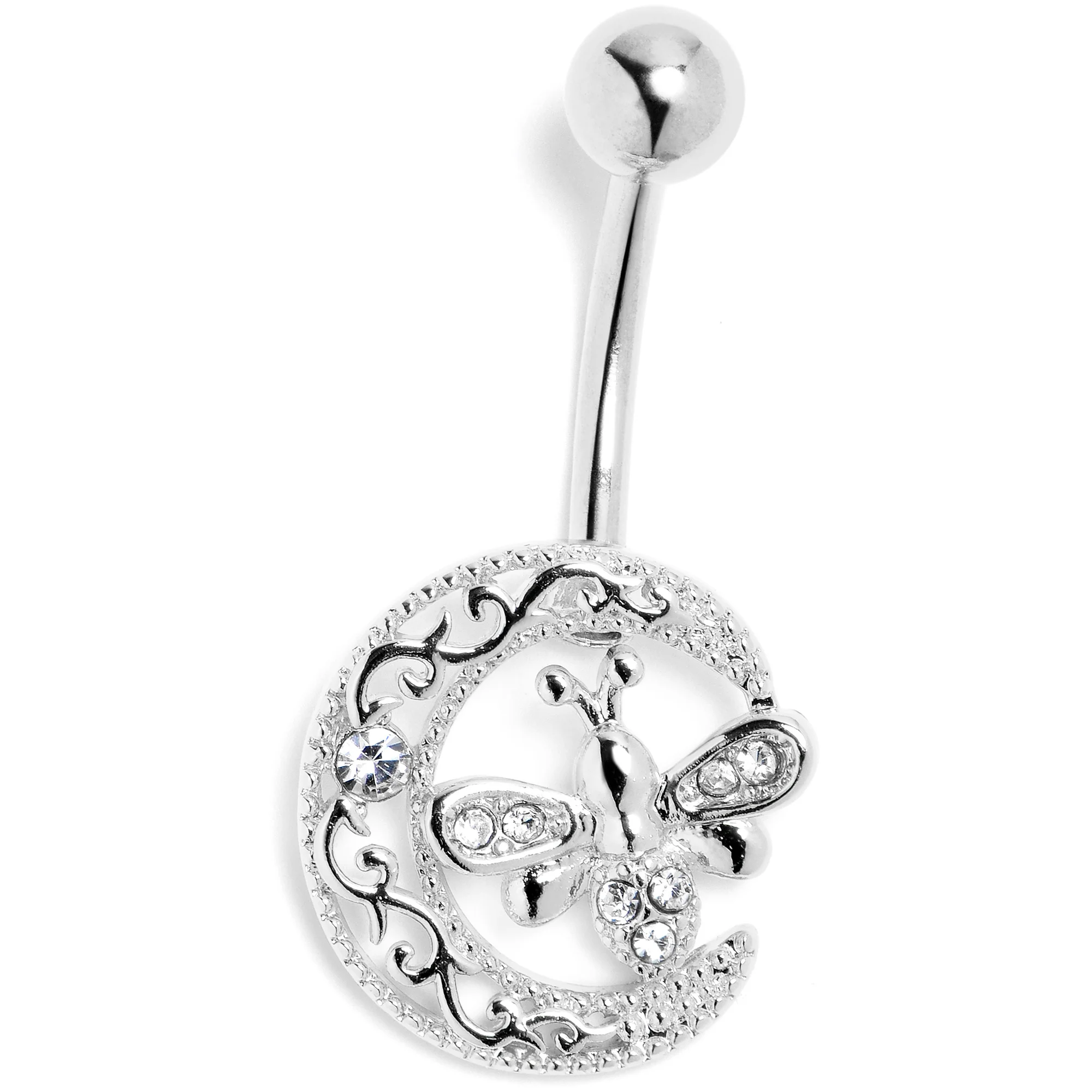 Clear Gem Lunar Dragonfly Belly Ring - Image 3