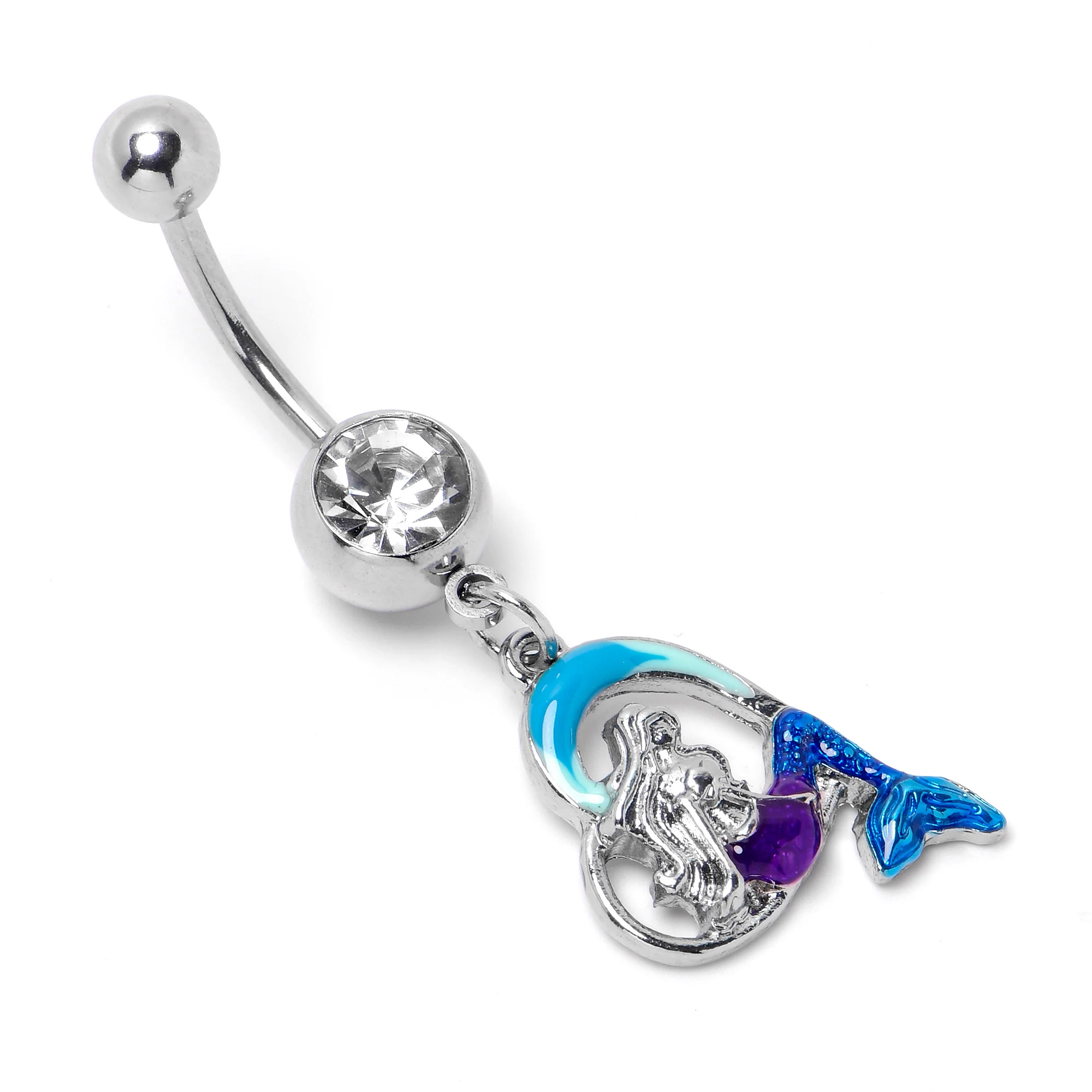 Clear Gem Mermaid Love Blue Dangle Belly Ring - Image 5