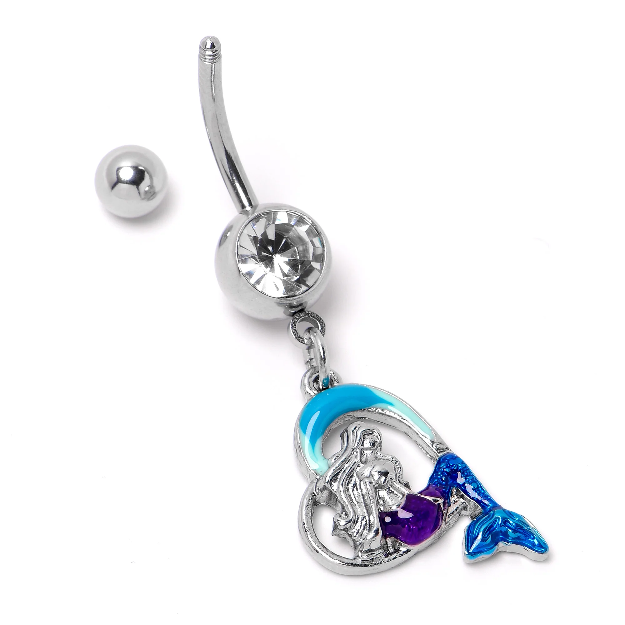 Clear Gem Mermaid Love Blue Dangle Belly Ring - Image 6