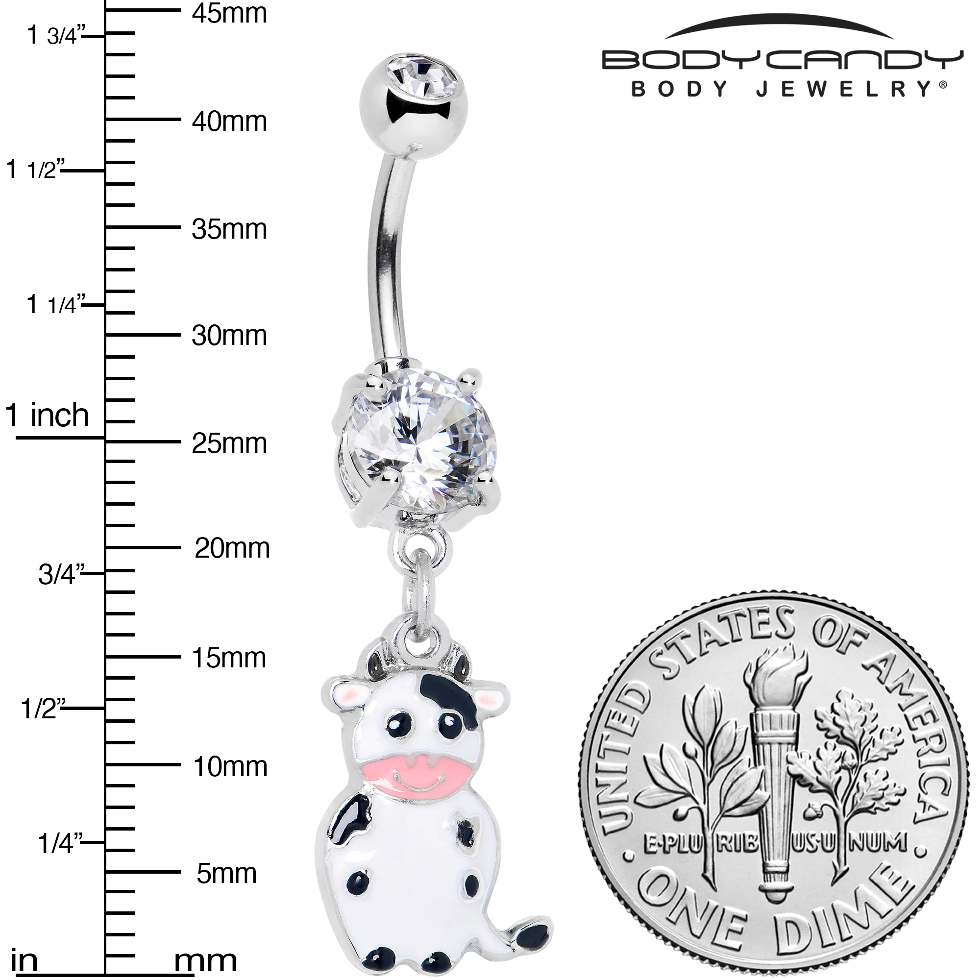 Clear Gem Moo Cow Cutie Dangle Belly Ring - Image 3