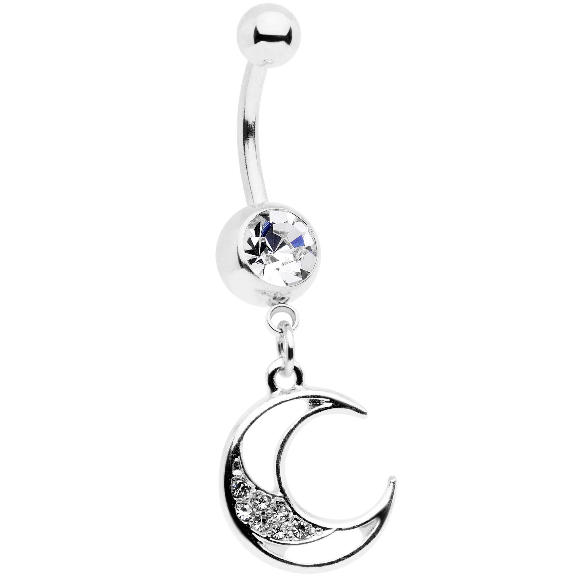 Clear Gem Moon Star Magic Dangle Belly Ring Set of 2 - Image 2