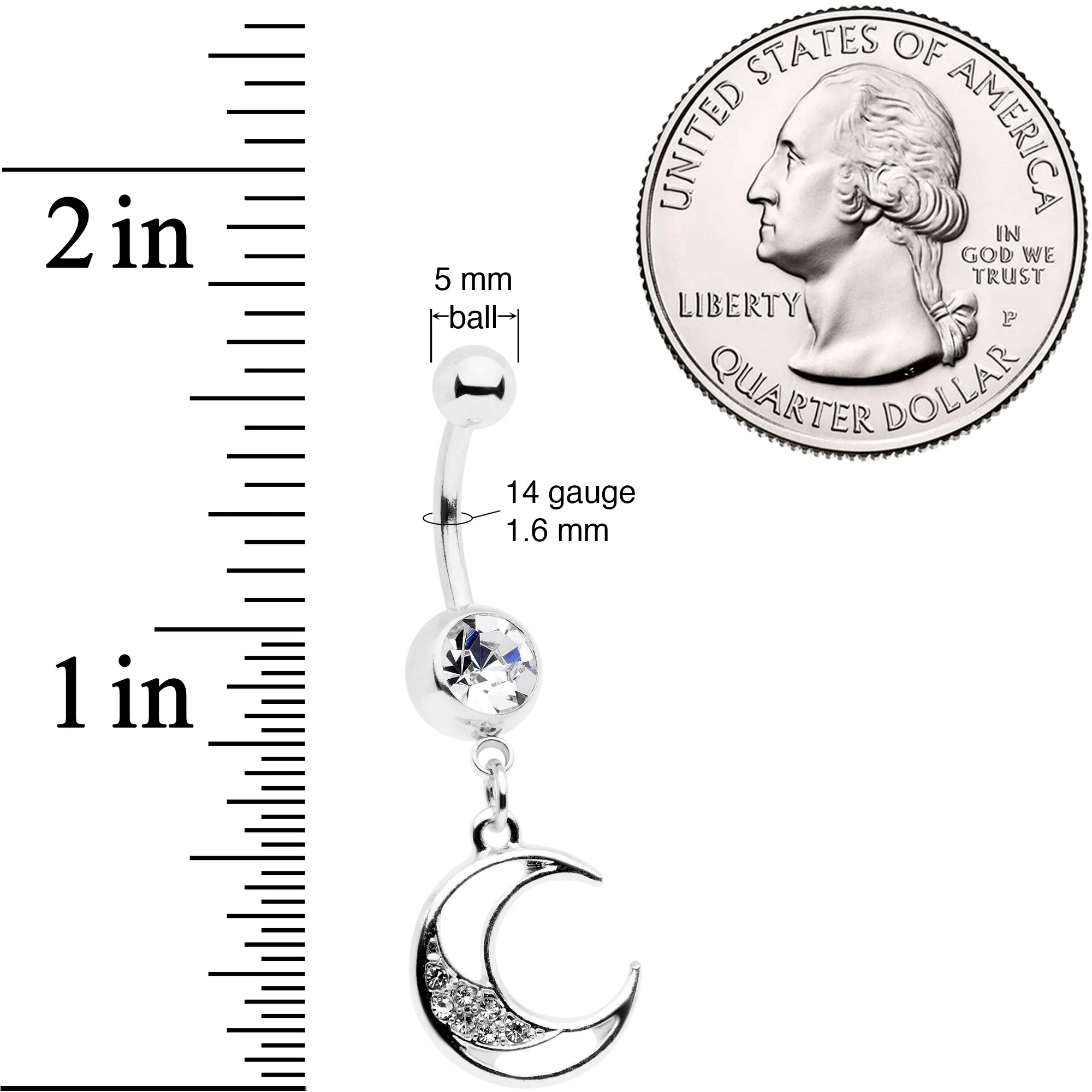 Clear Gem Moon Star Magic Dangle Belly Ring Set of 2 - Image 4