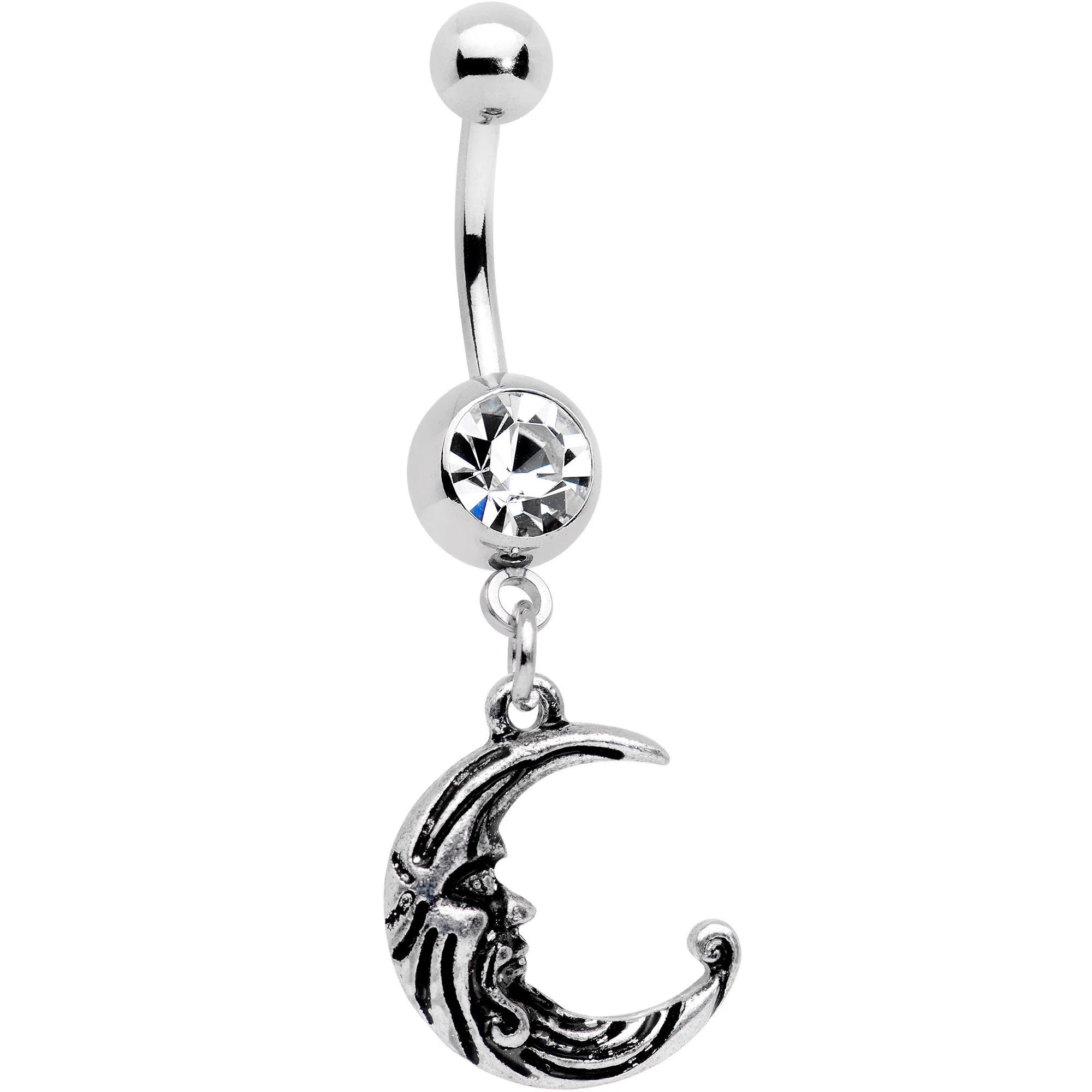 Clear Gem Mrs Sun and Mr Moon Dangle Belly Ring Set of 2 - Image 3