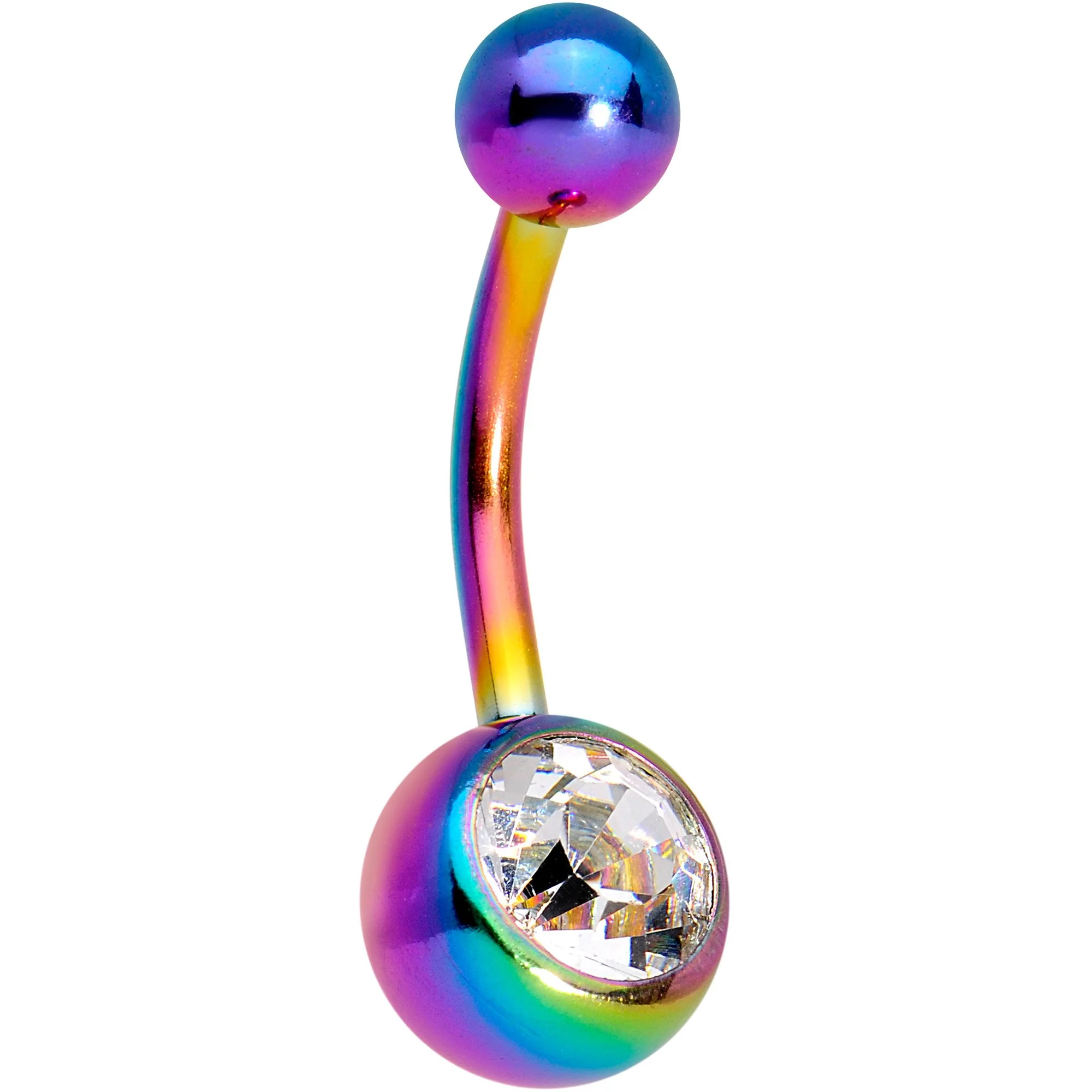 Clear Gem Multi Color Anodized Titanium Belly Ring Set of 5 - Image 3