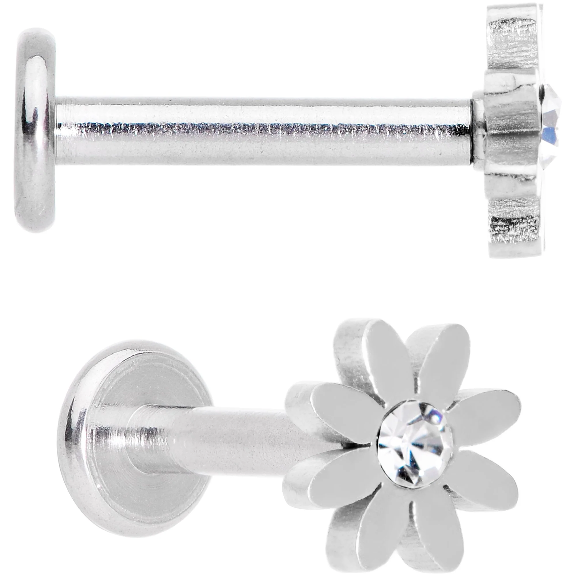 Clear Gem Multicolor Internally Threaded Flower Labret Set of 4 - Image 2