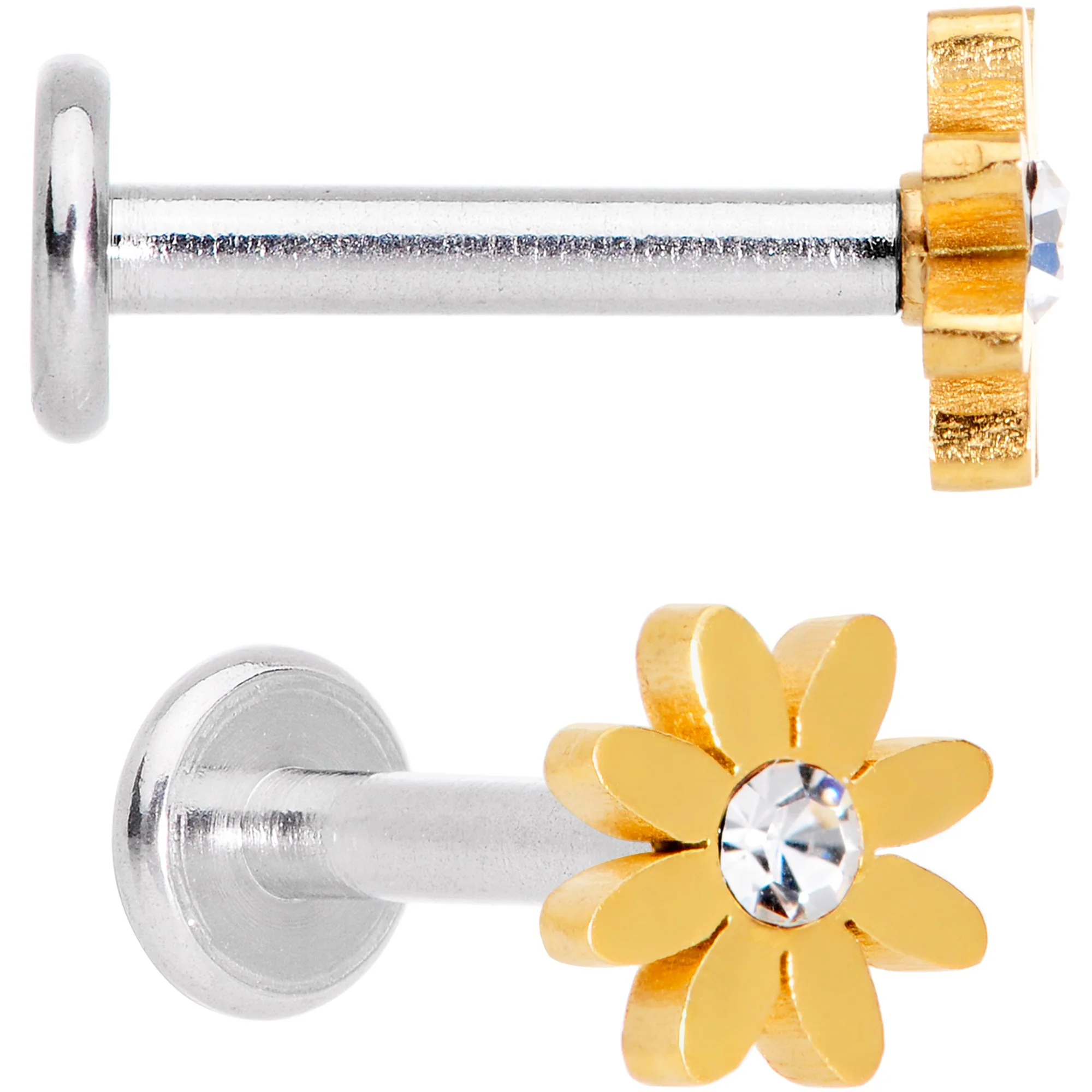 Clear Gem Multicolor Internally Threaded Flower Labret Set of 4 - Image 3