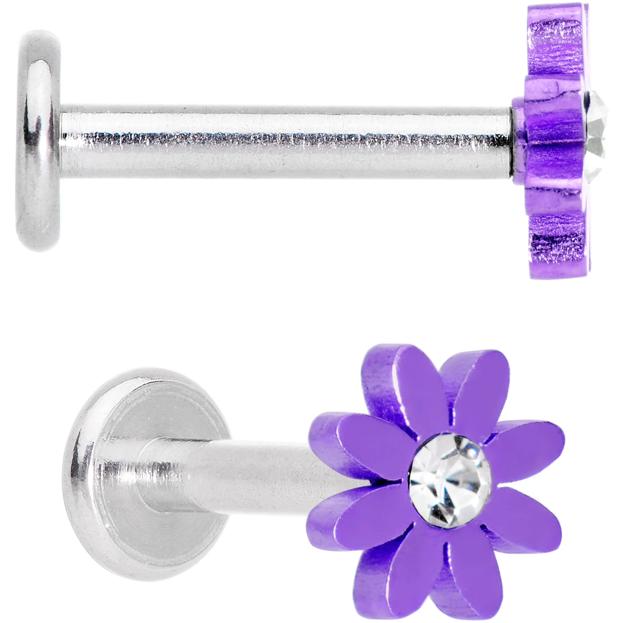 Clear Gem Multicolor Internally Threaded Flower Labret Set of 4 - Image 4