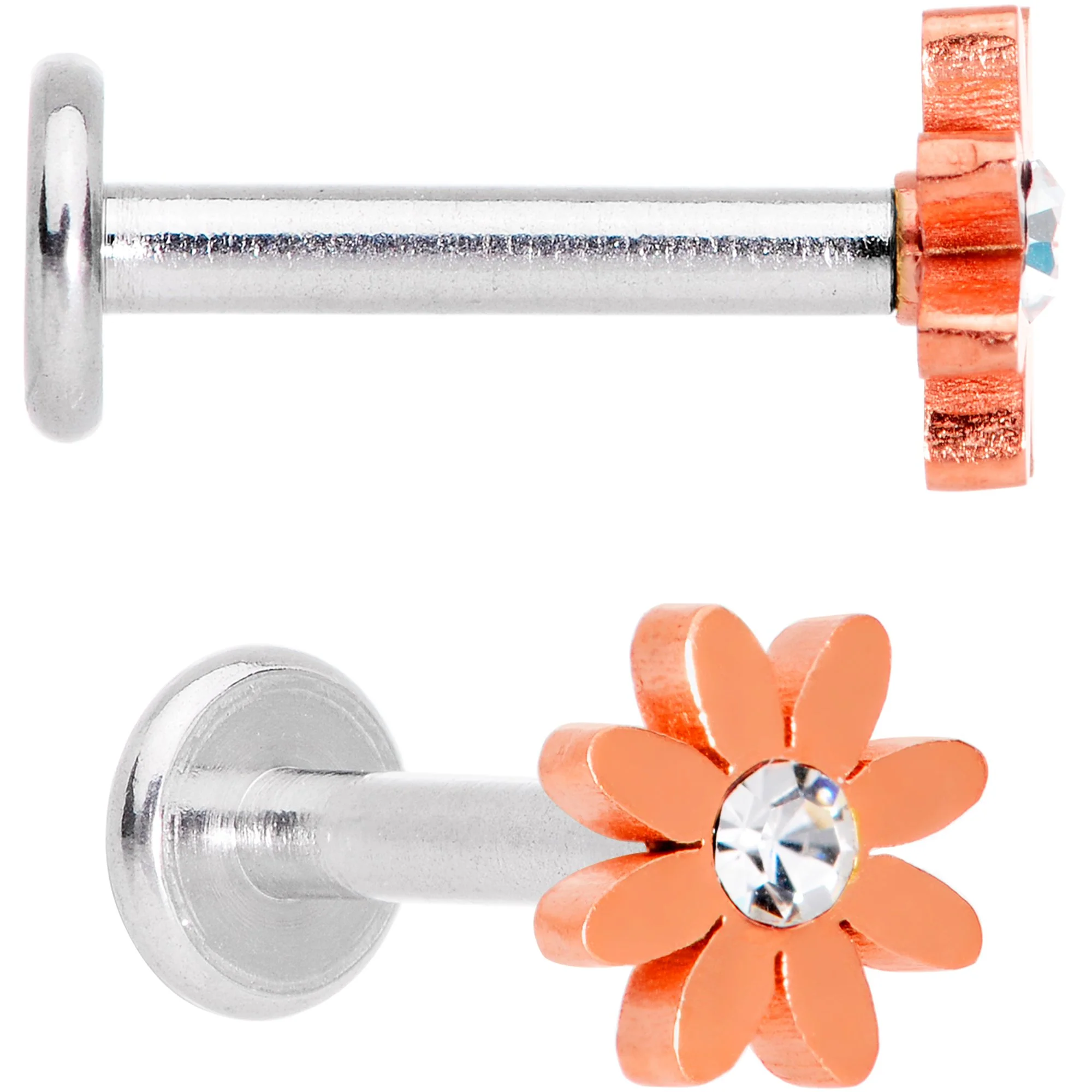 Clear Gem Multicolor Internally Threaded Flower Labret Set of 4 - Image 5