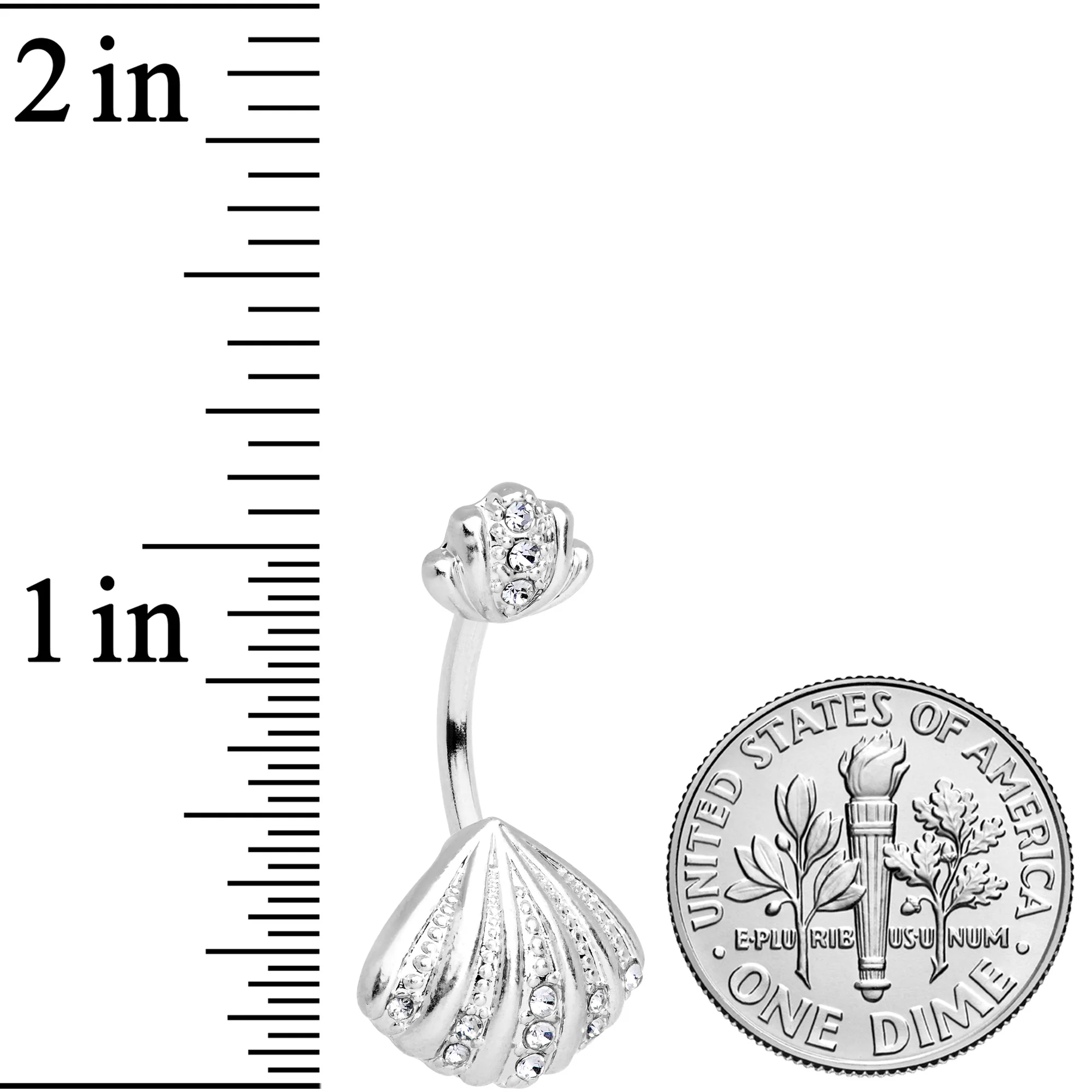 Clear Gem Nautical Scallop Shell Double Mount Belly Ring - Image 2
