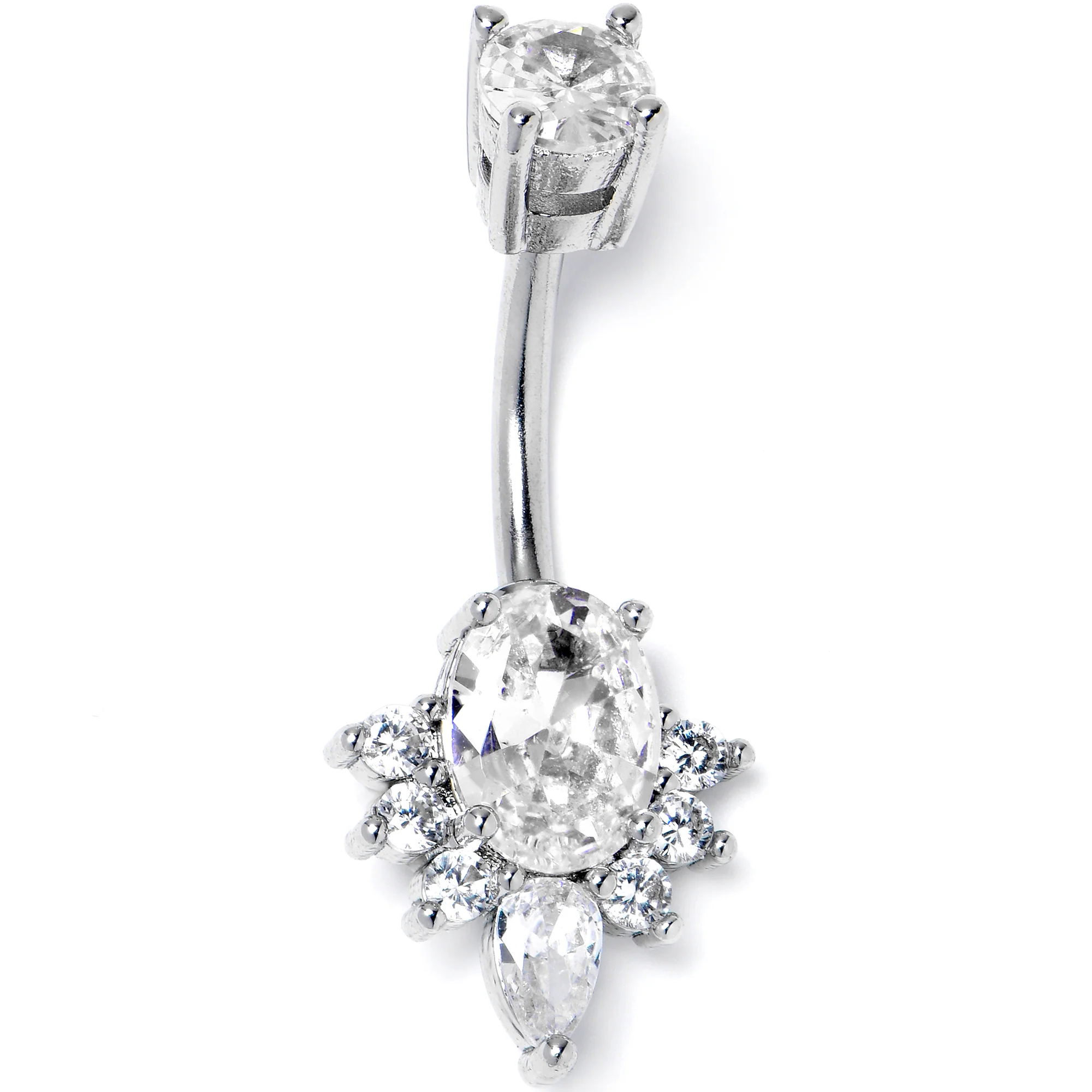 Clear Gem Oh So Ornate Oval Double Mount Belly Ring
