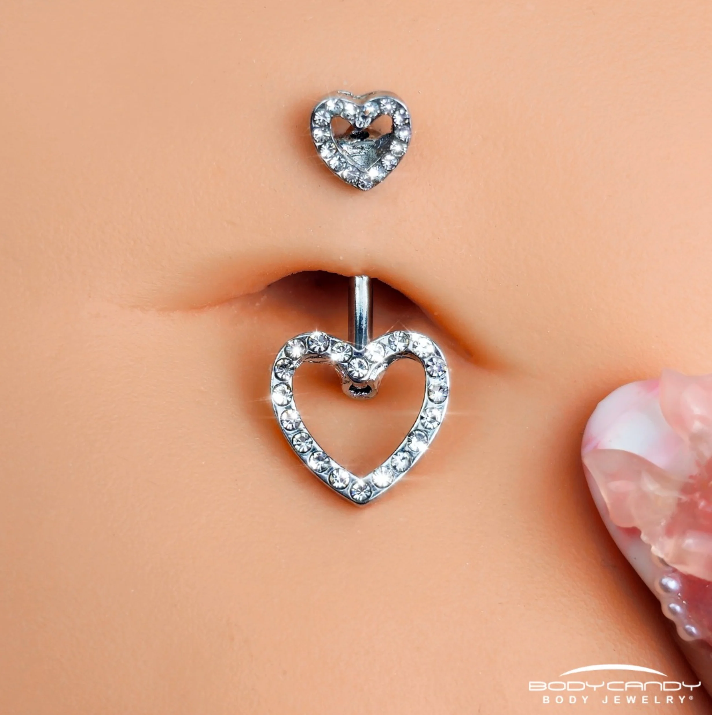 Clear Gem Open Heart Valentine Double Mount Belly Ring - Image 2