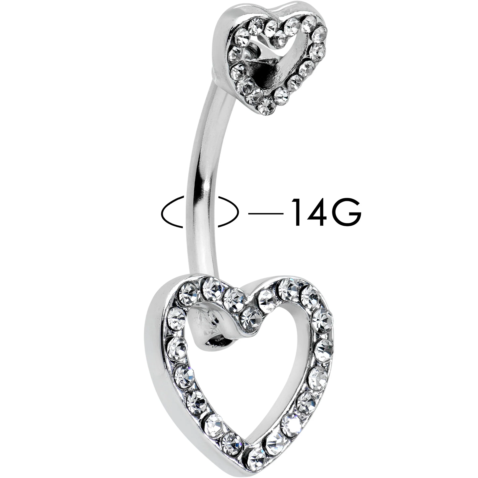Clear Gem Open Heart Valentine Double Mount Belly Ring - Image 3