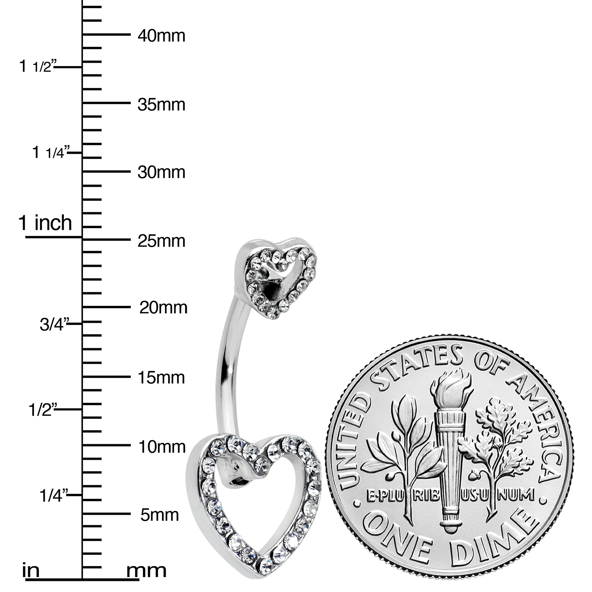 Clear Gem Open Heart Valentine Double Mount Belly Ring - Image 4
