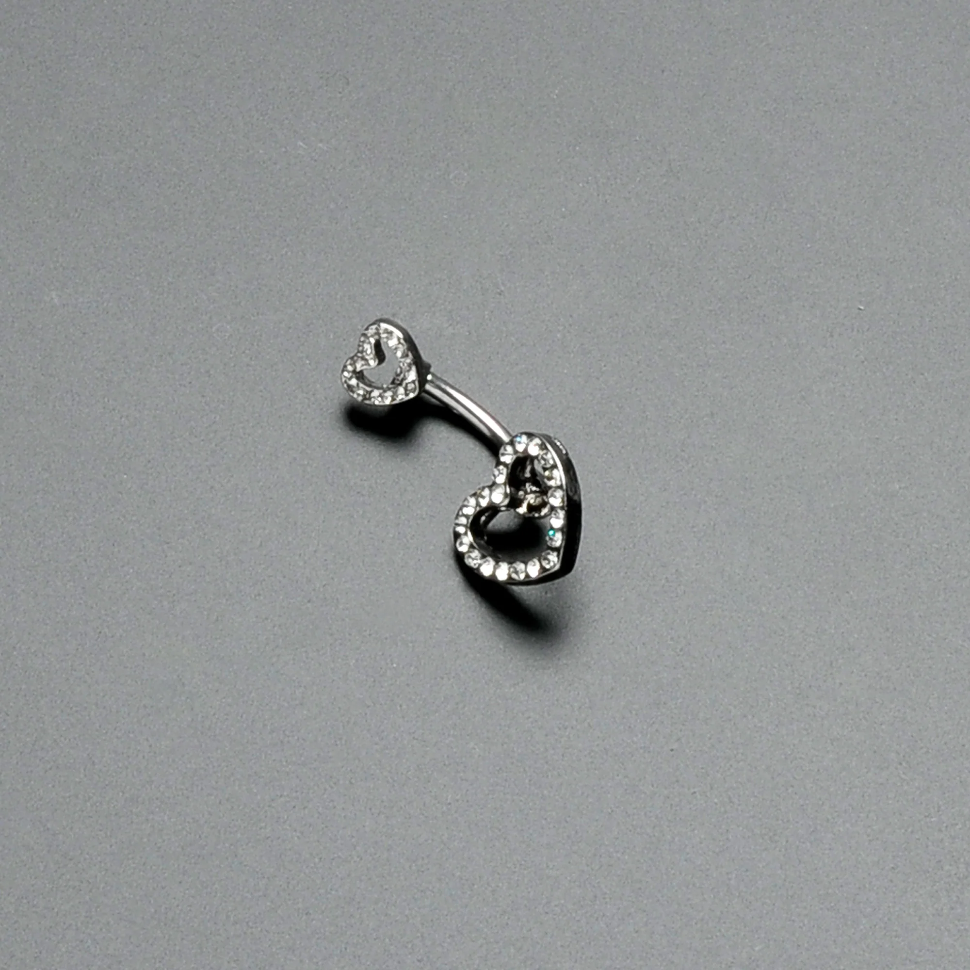 Clear Gem Open Heart Valentine Double Mount Belly Ring - Image 5