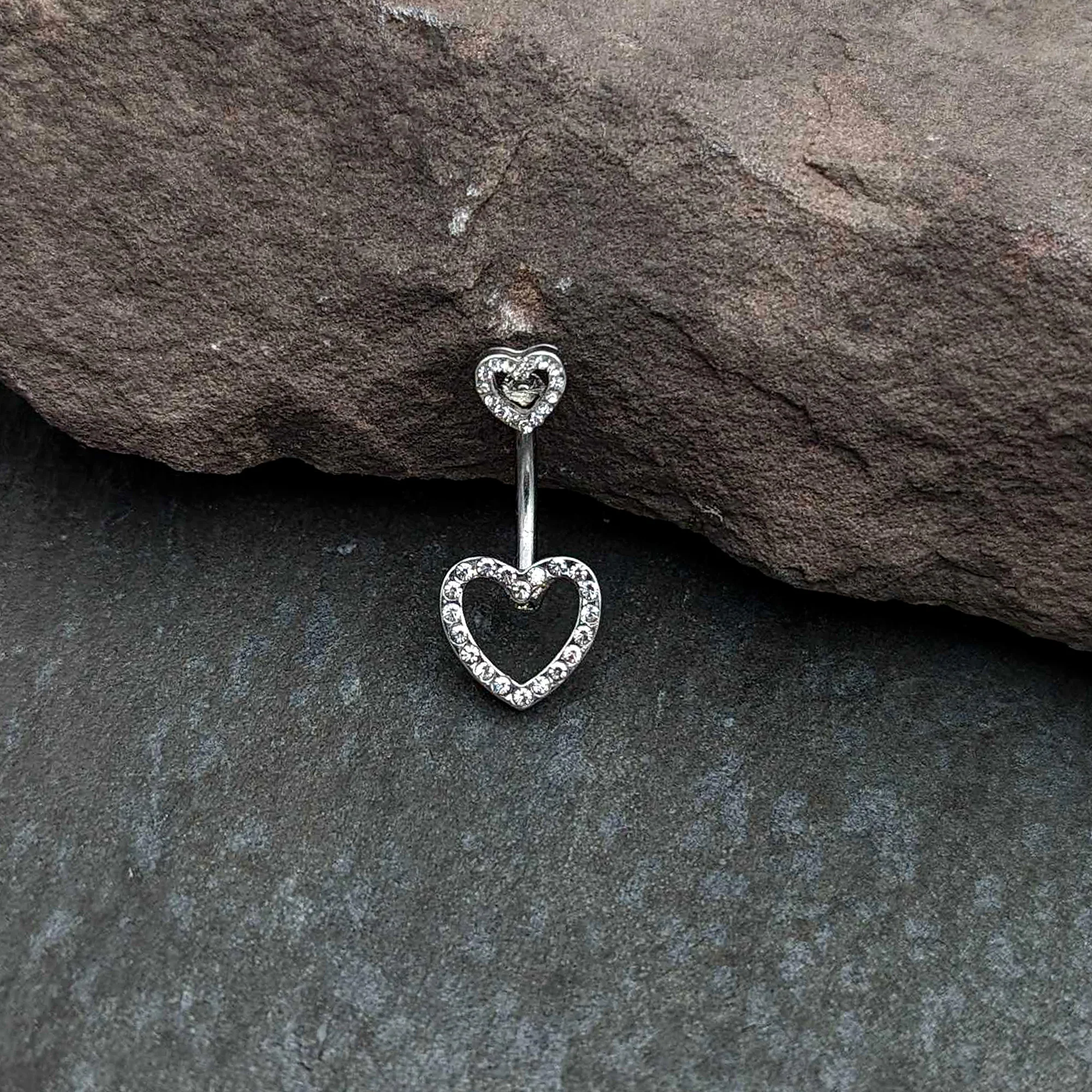 Clear Gem Open Heart Valentine Double Mount Belly Ring - Image 7