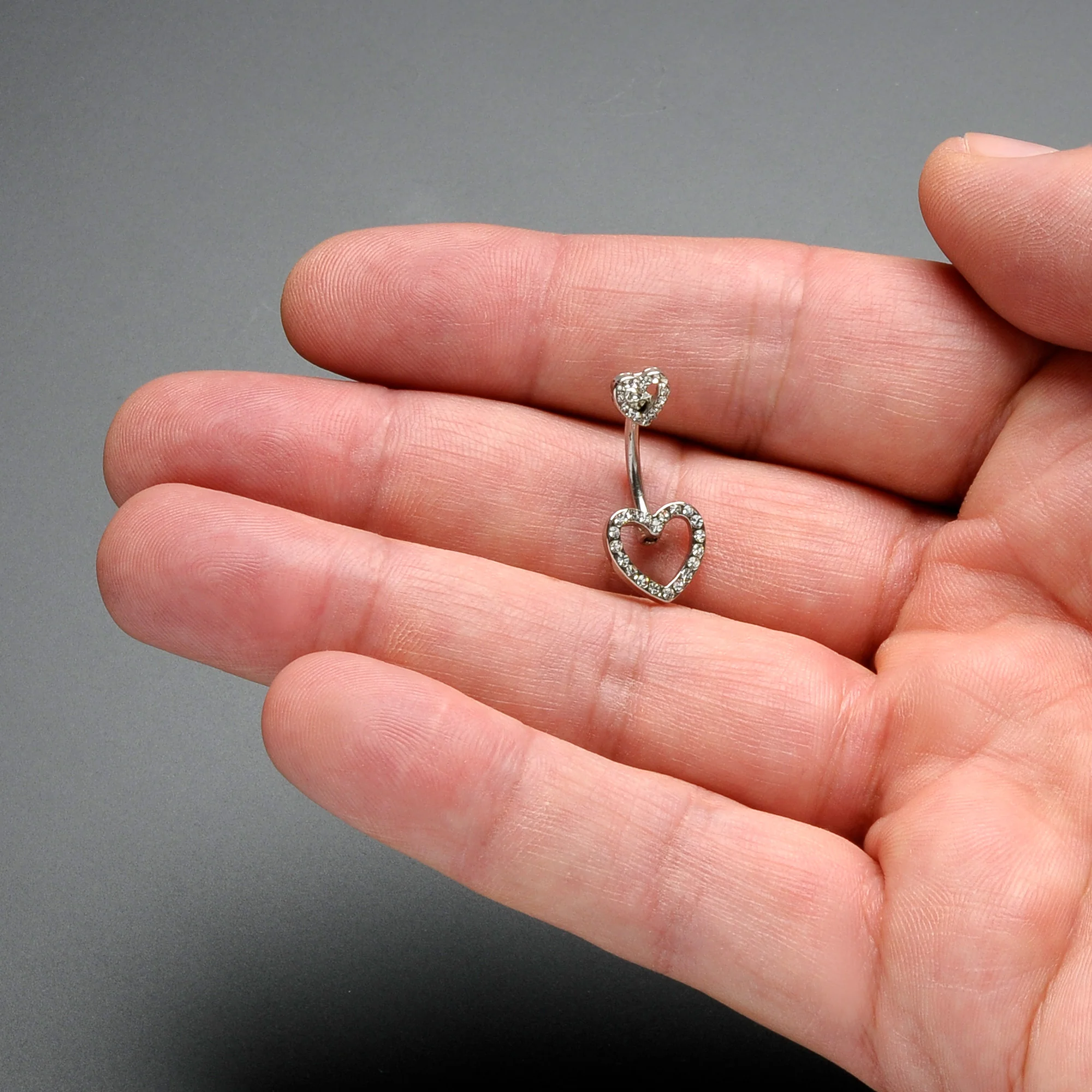 Clear Gem Open Heart Valentine Double Mount Belly Ring - Image 8