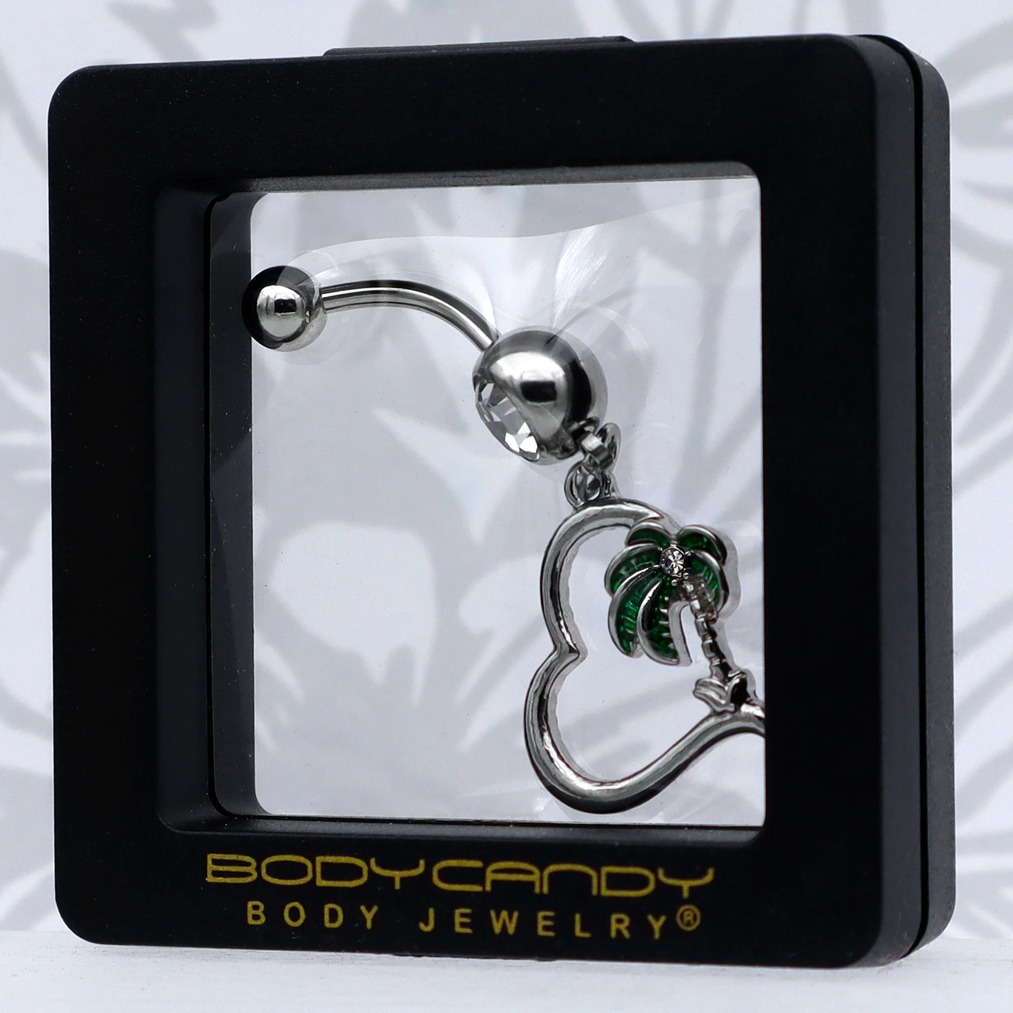 Clear Gem Palm Tree Love Heart Dangle Belly Ring - Image 7