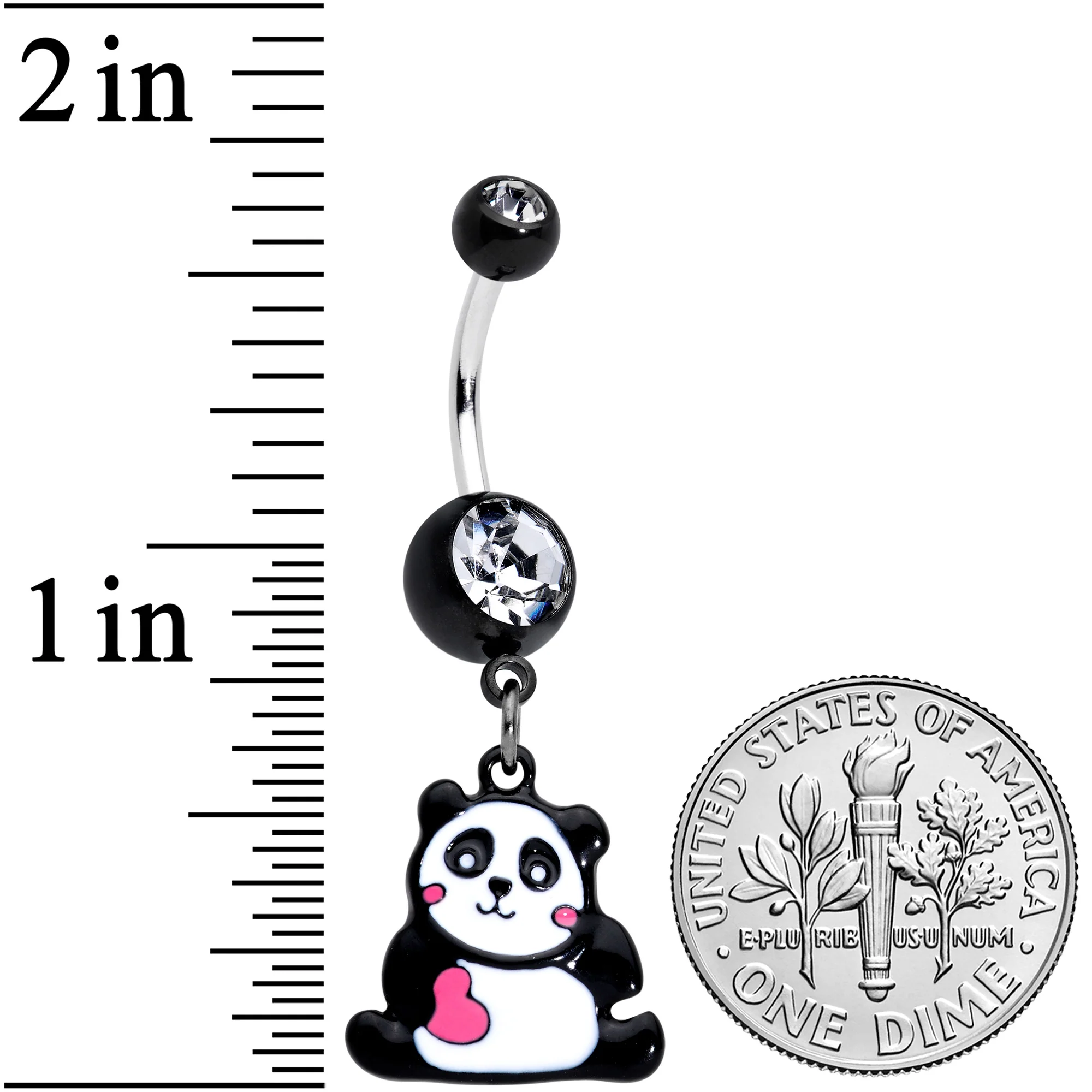 Clear Gem Panda Heart Dangle Belly Ring - Image 2