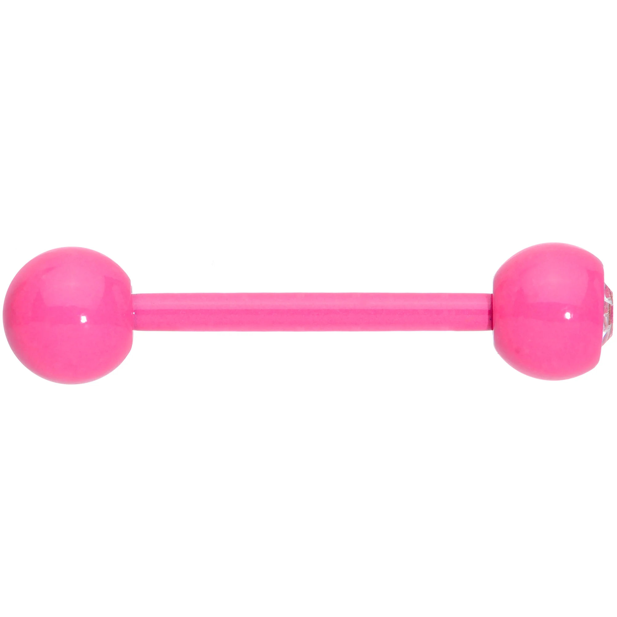 Clear Gem Pink Barbell Tongue Ring - Image 2