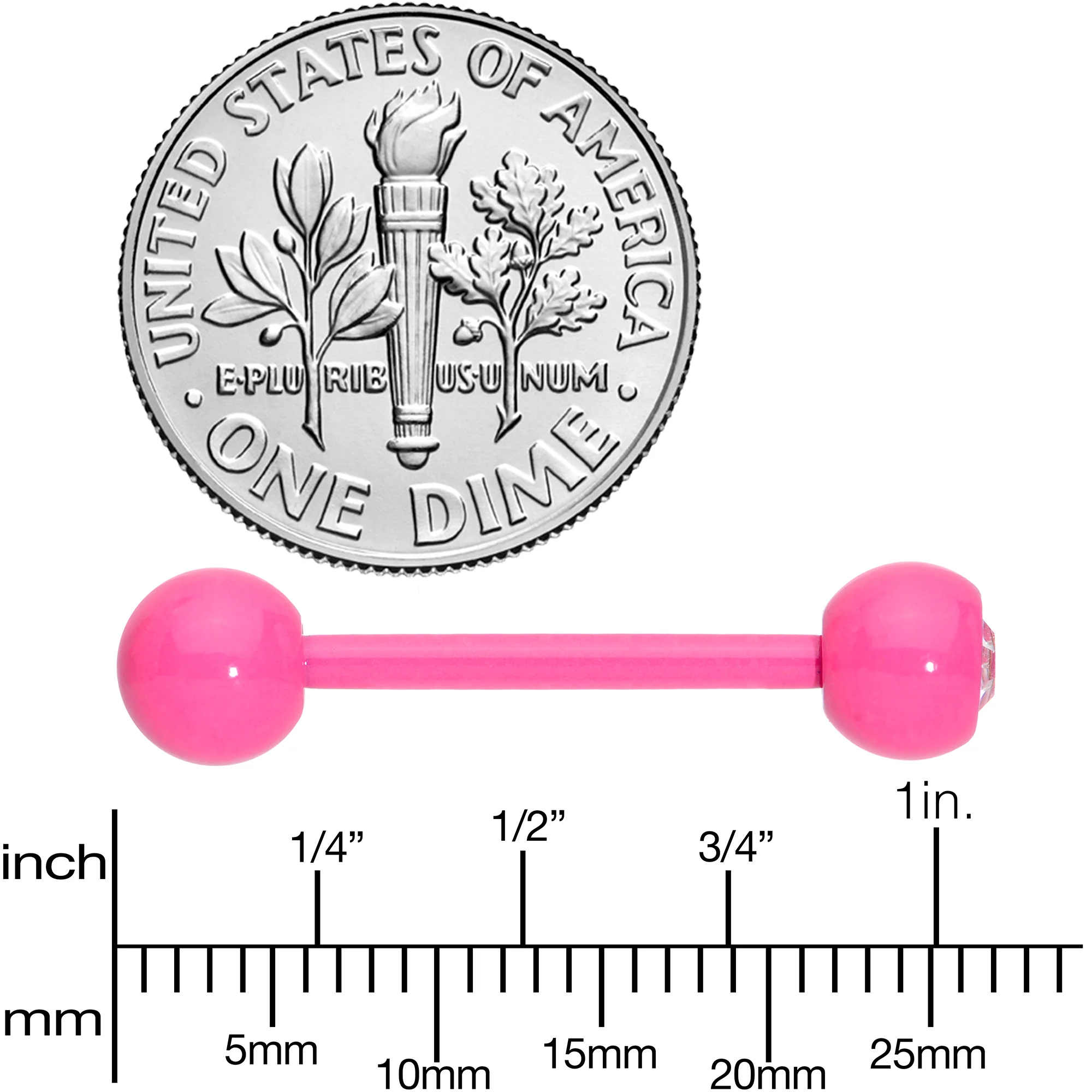 Clear Gem Pink Barbell Tongue Ring - Image 3