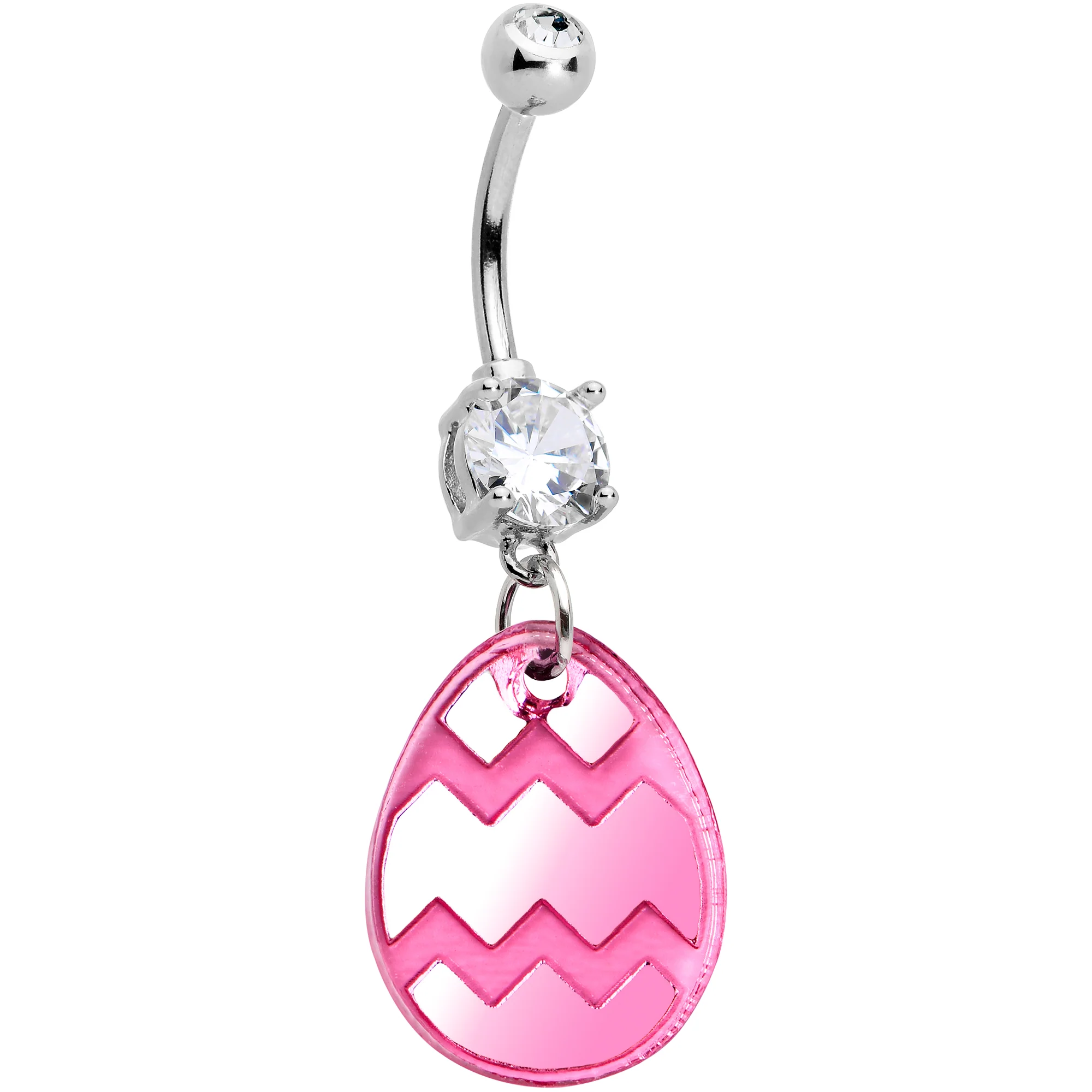 Clear Gem Pink Easter Decorated Egg Dangle Belly Ring - Image 6