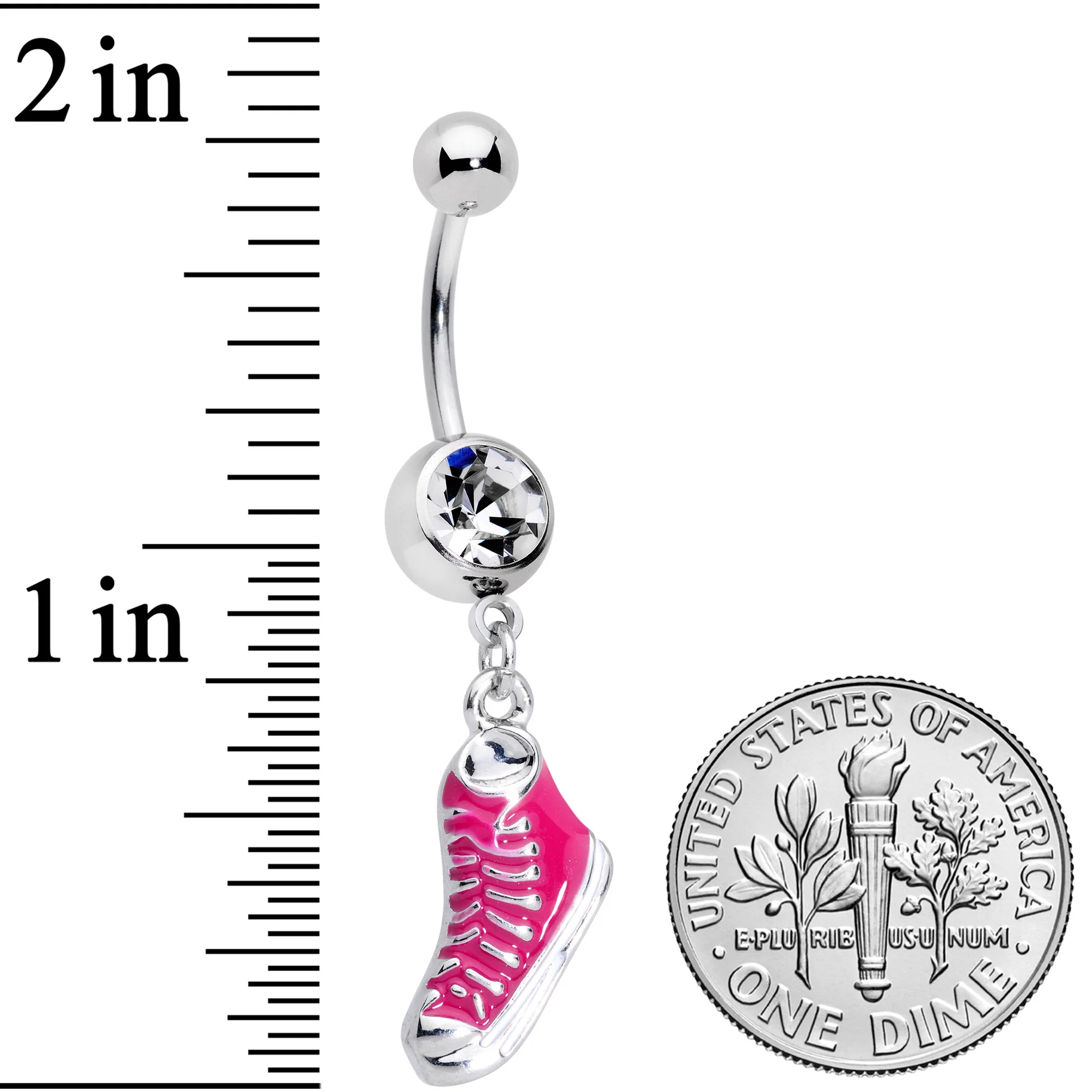 Clear Gem Pink High Top Sneaker Dangle Belly Ring - Image 2