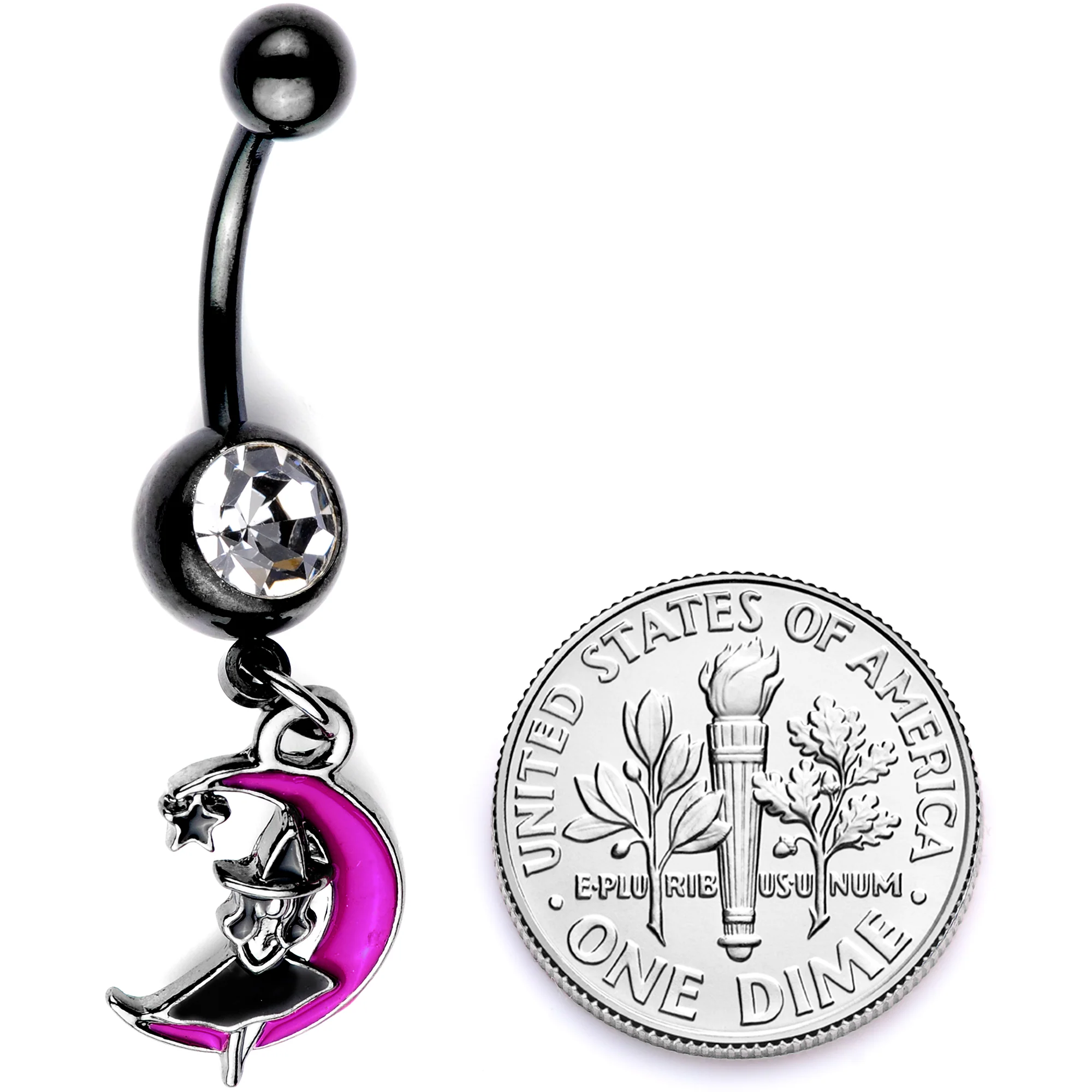 Pink Moon Black Witch Halloween Dangle Belly Ring - Image 5