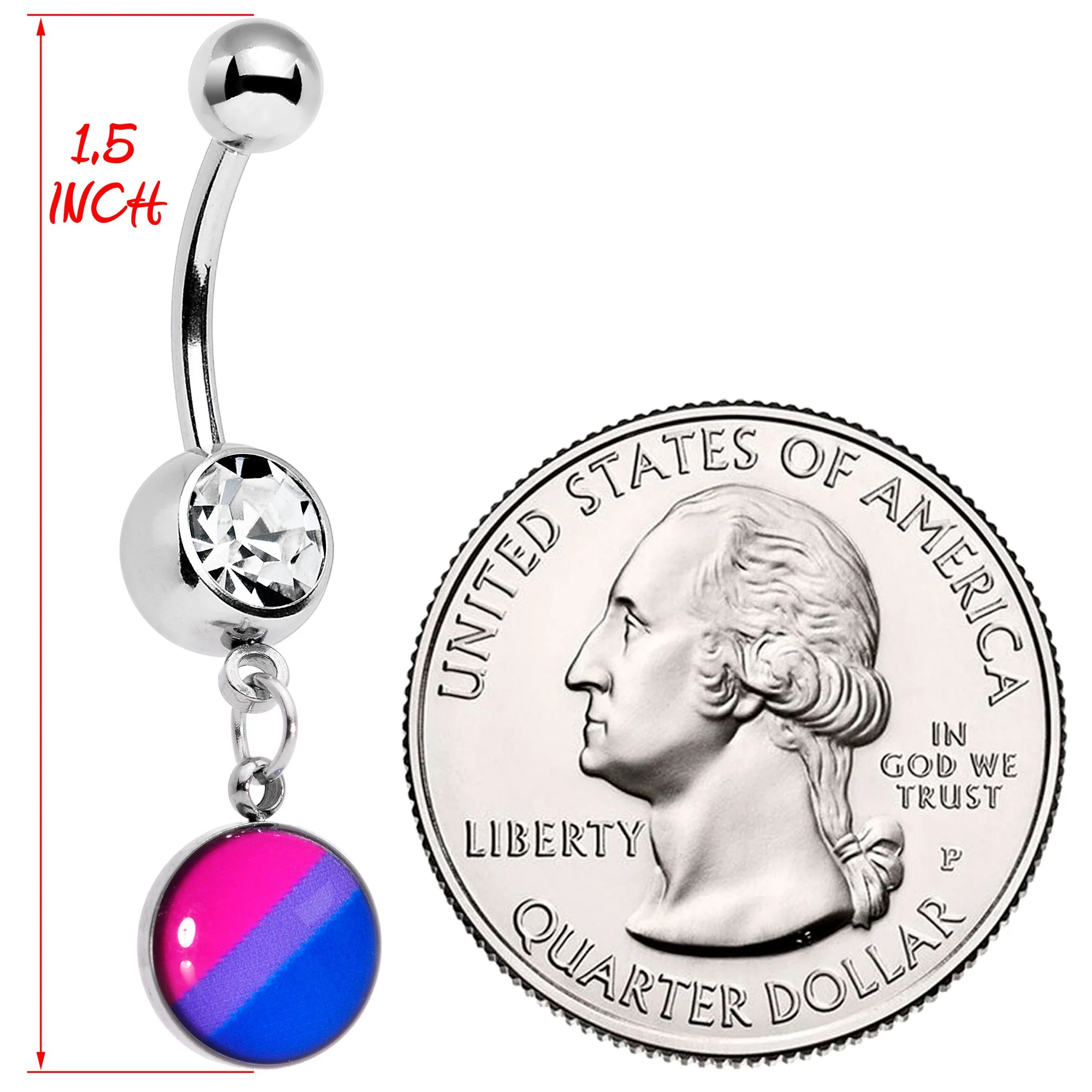 Clear Gem Pink Purple Blue Bisexual Pride Dangle Belly Ring - Image 2