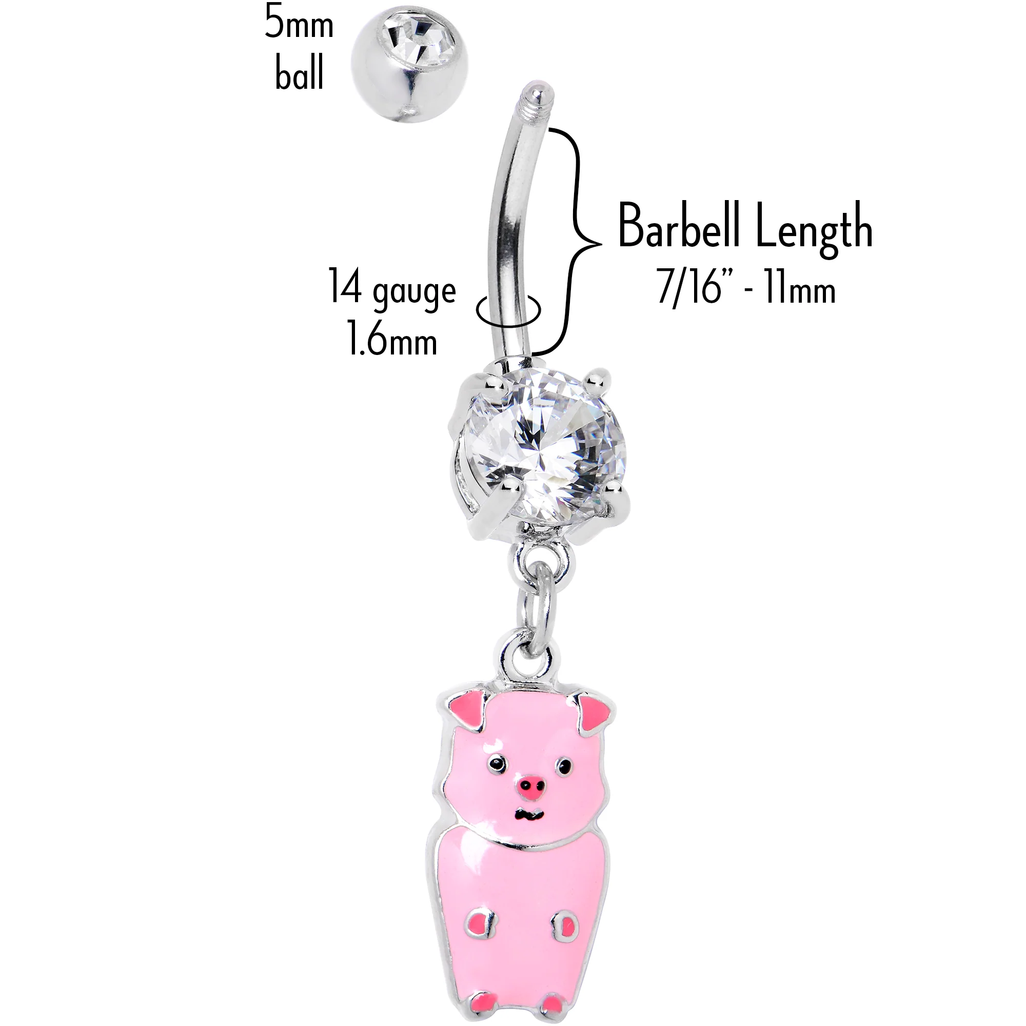 Clear Gem Pretty Pink Piggy Dangle Belly Ring - Image 5