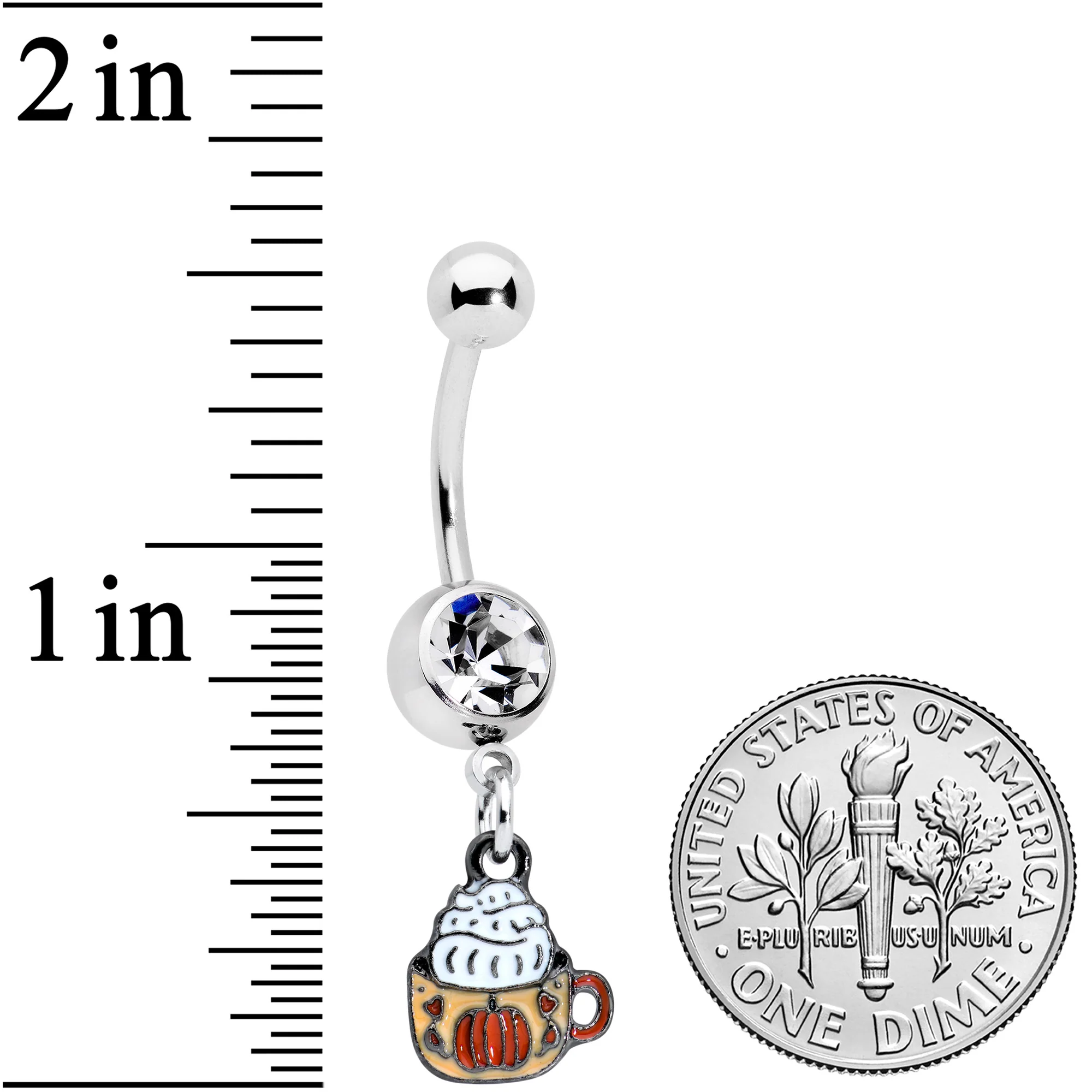 Clear Gem Pumpkin Spice Cappuccino Coffee Autumn Dangle Belly Ring - Image 2
