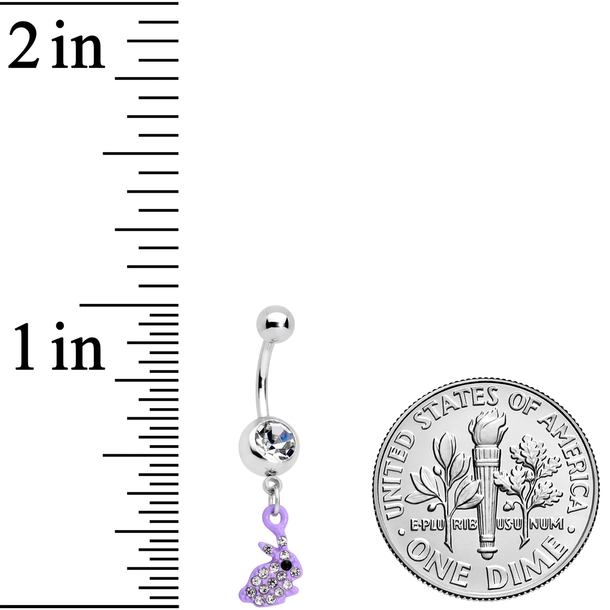 Clear Gem Purple Easter Bunny Dangle Belly Ring - Image 2