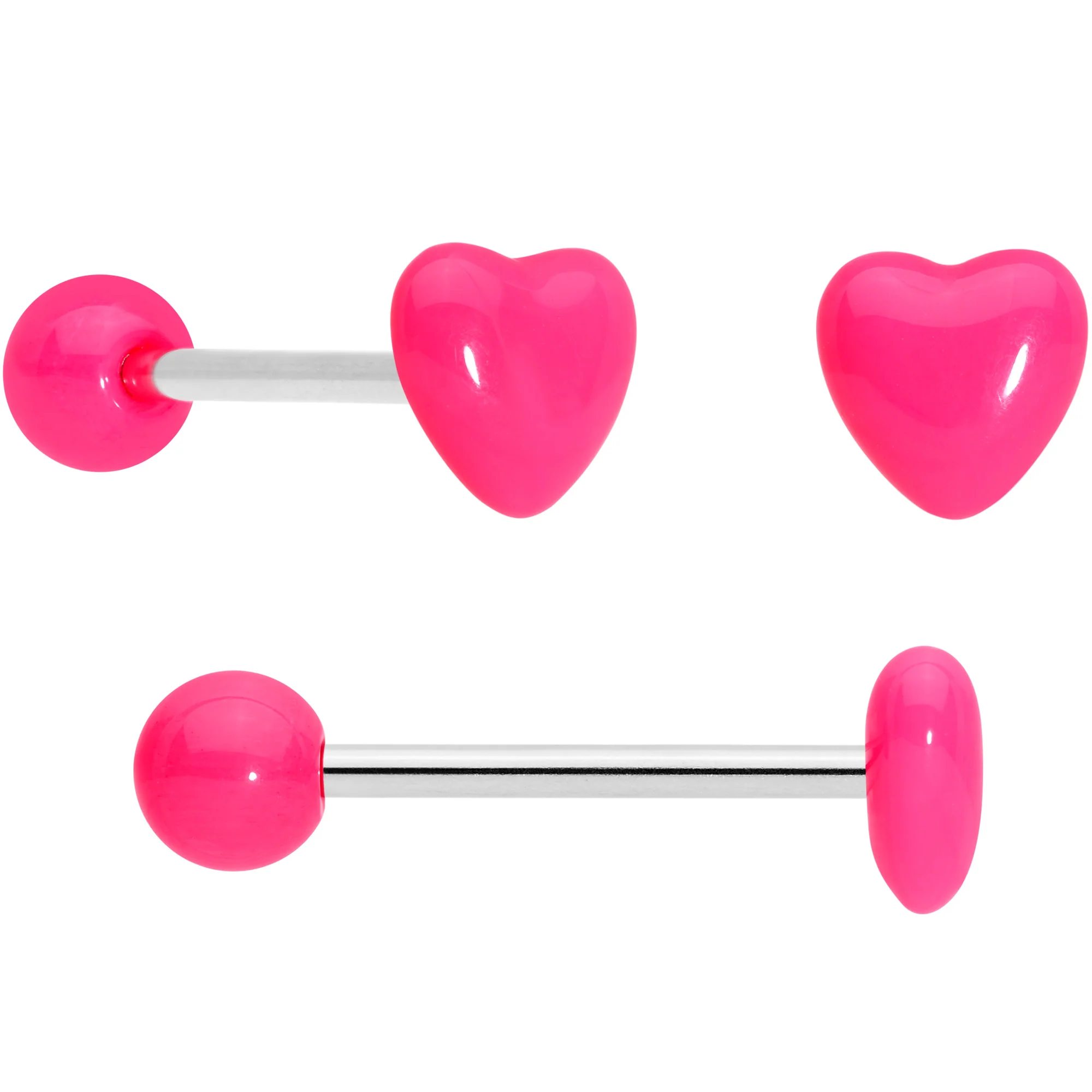 Clear Gem Rainbow Pink Heart Purple Barbell Tongue Ring Set of 4 - Image 3
