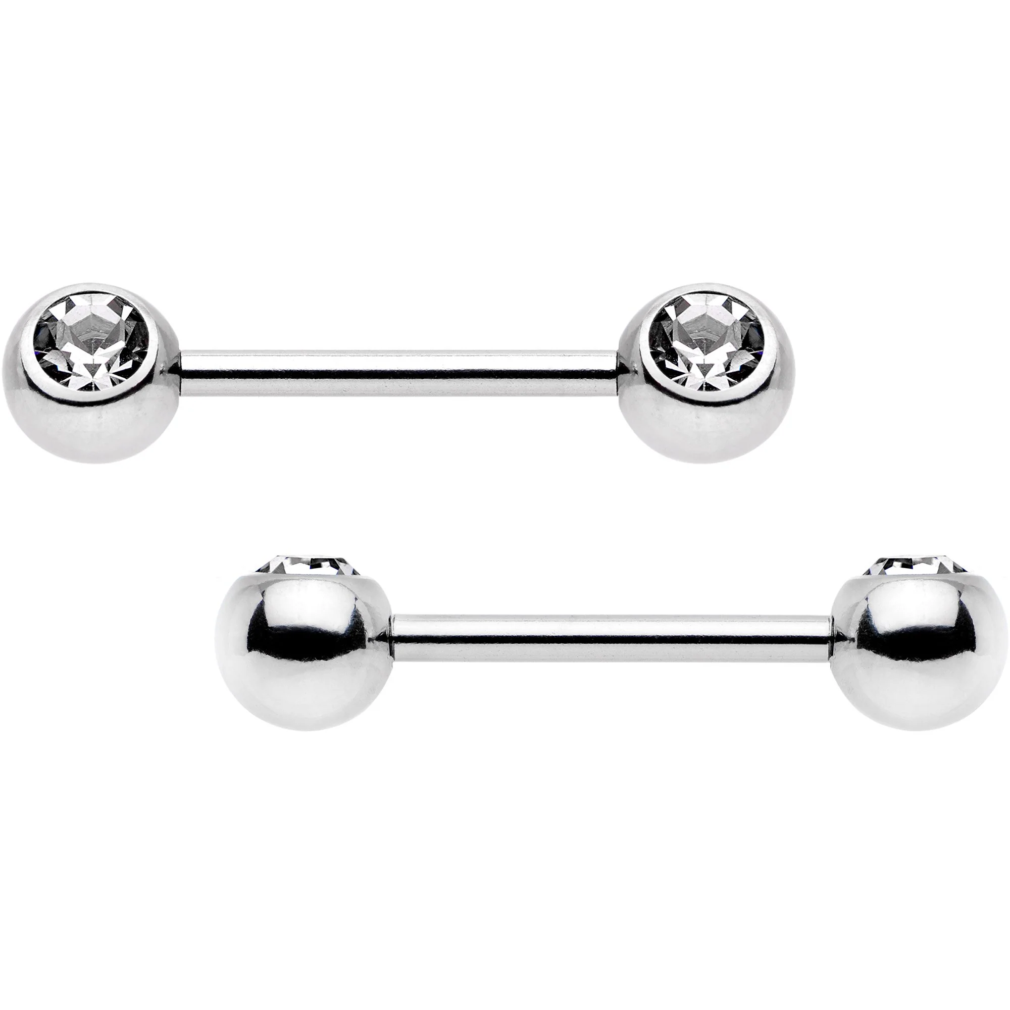 Clear Gem Rainbow PVD Stainless Steel Barbell Nipple Ring Set of 4 - Image 3