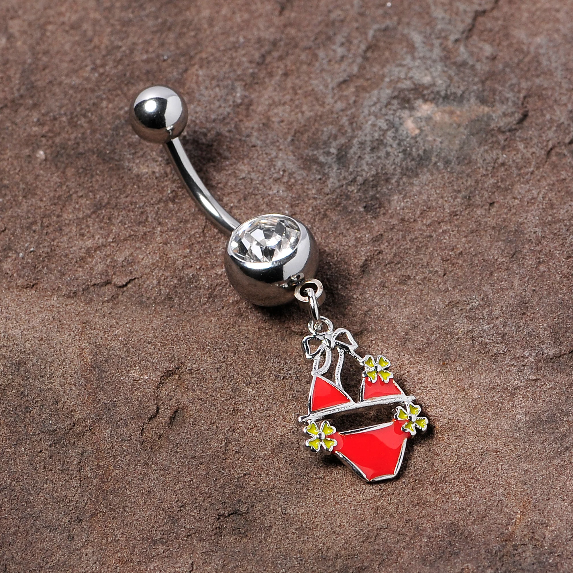 Clear Gem Red Itty Bitty Bikini Dangle Belly Ring - Image 2