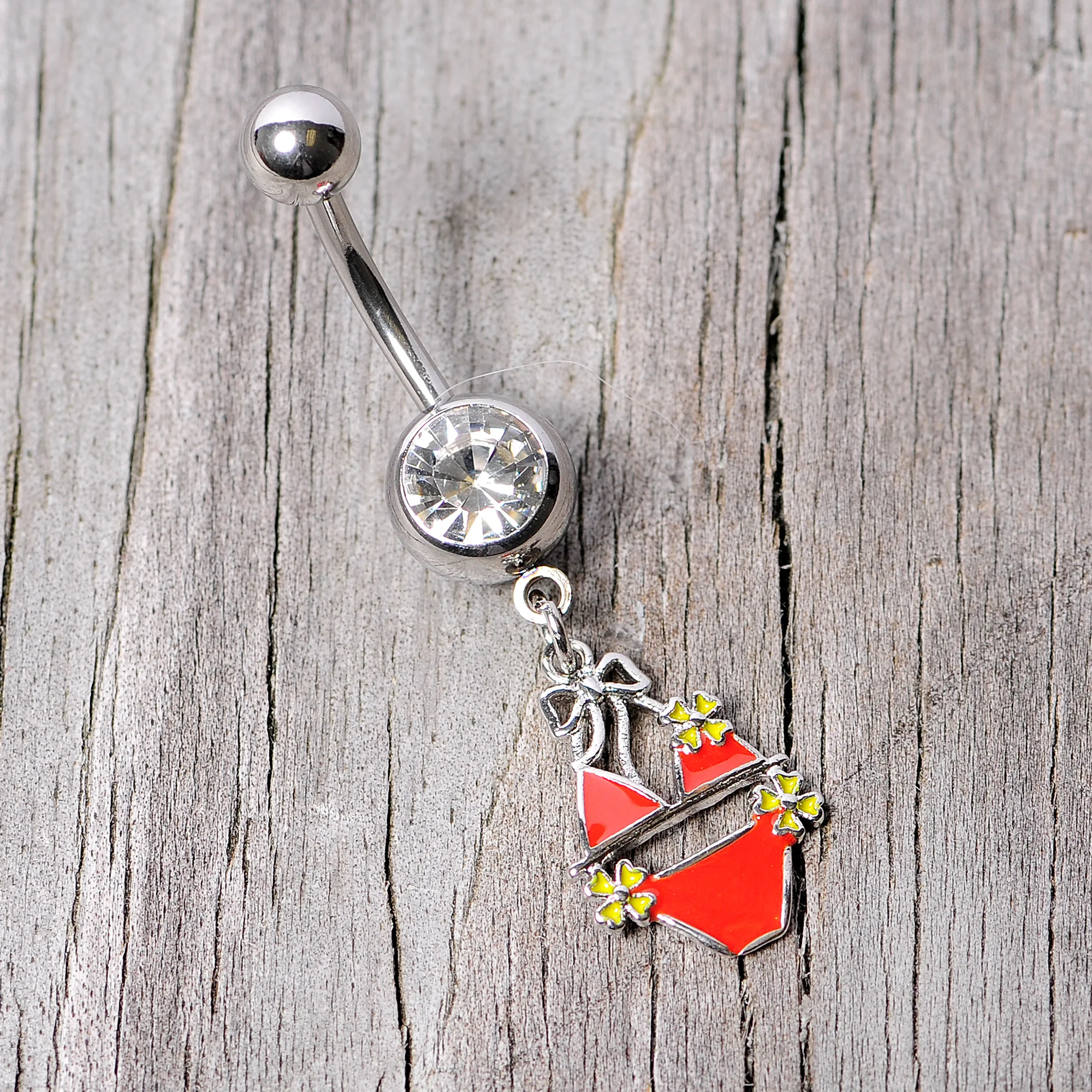 Clear Gem Red Itty Bitty Bikini Dangle Belly Ring - Image 3
