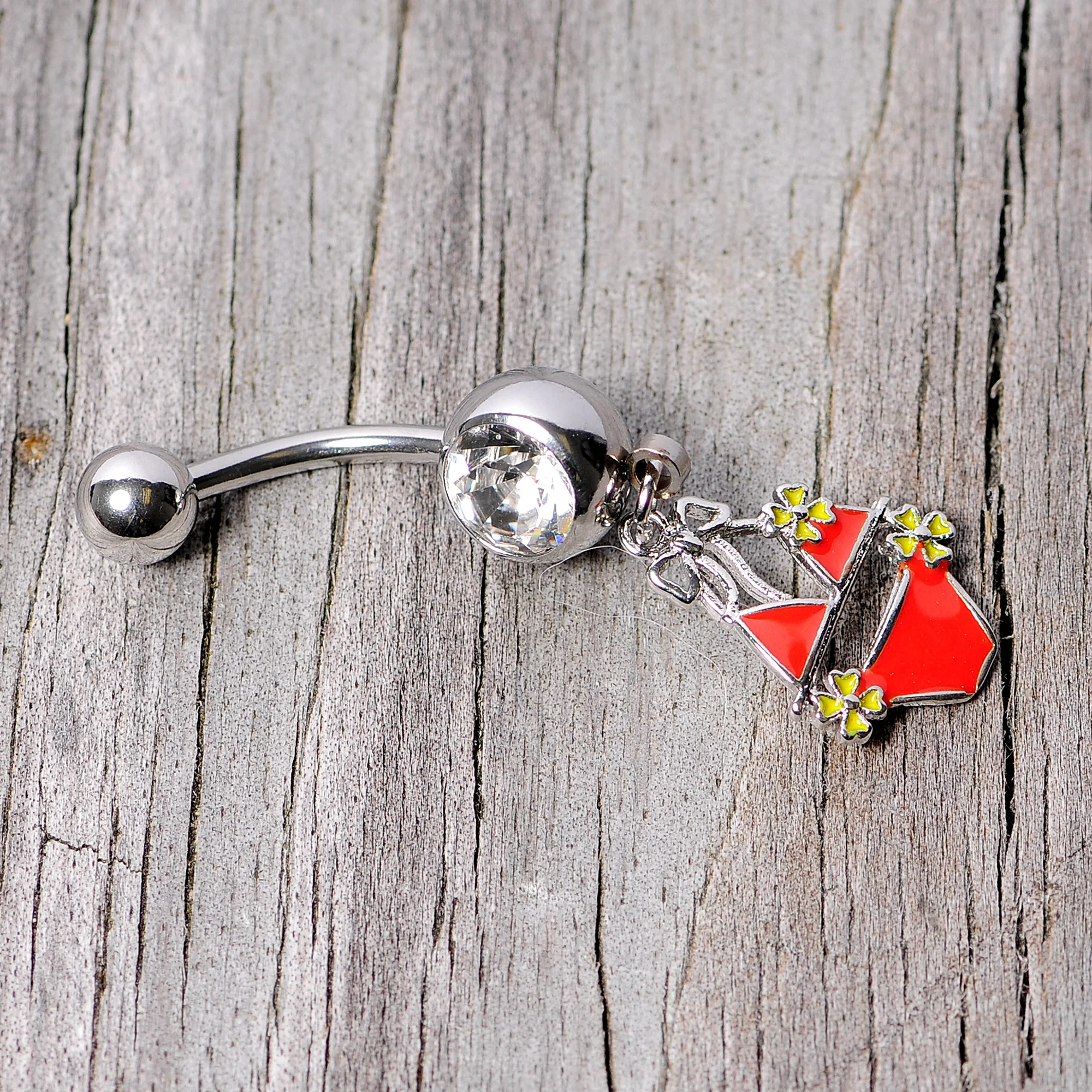 Clear Gem Red Itty Bitty Bikini Dangle Belly Ring - Image 4