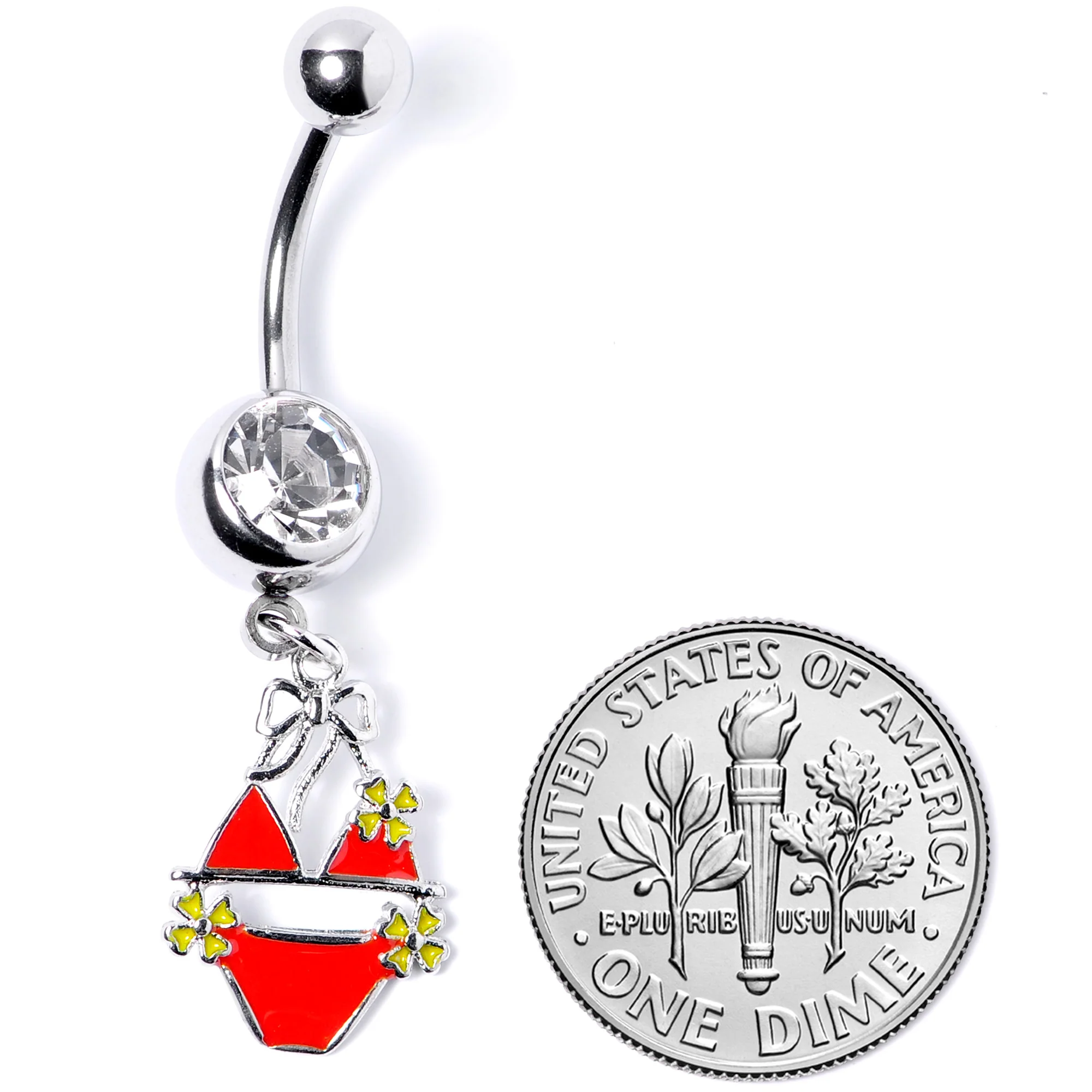 Clear Gem Red Itty Bitty Bikini Dangle Belly Ring - Image 5